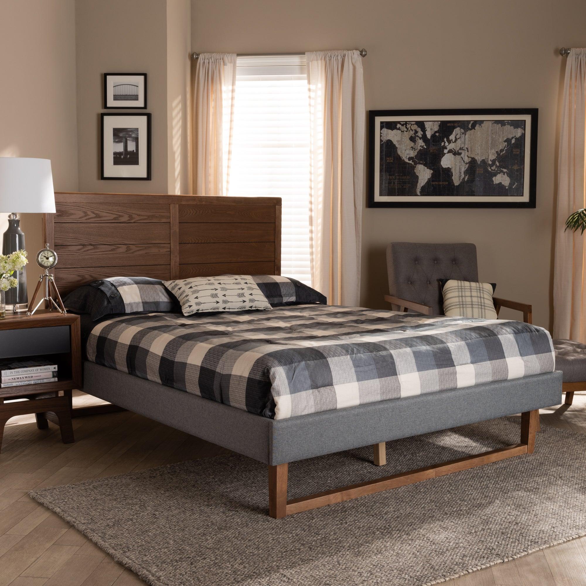 Gabriela Rustic Modern Dark Fabric Upholstered and Ash Finished Wood Platform Bed