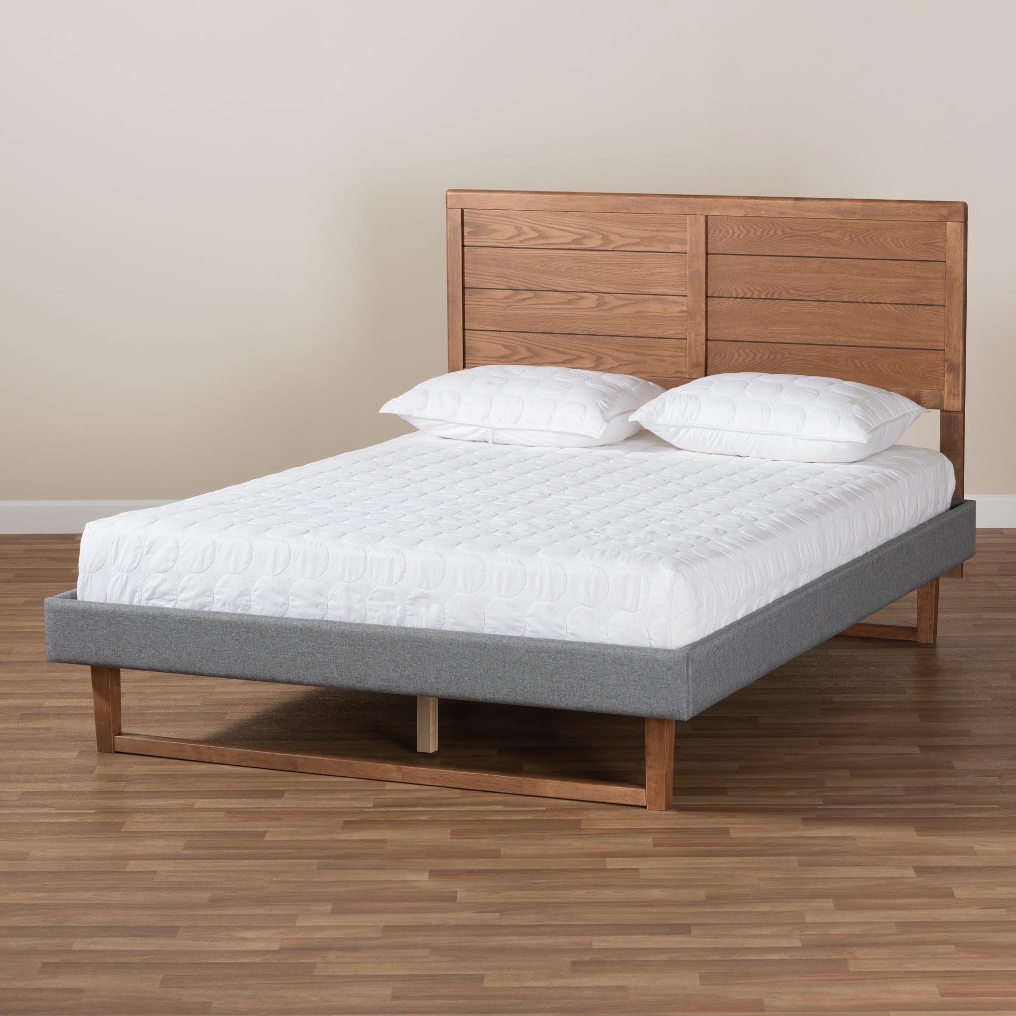 Gabriela Rustic Modern Dark Fabric Upholstered and Ash Finished Wood Platform Bed