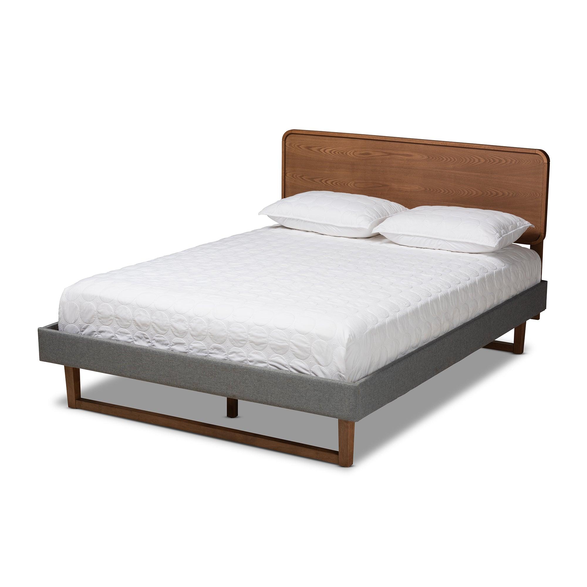 Ayla Mid-Century Modern Dark Fabric Upholstered Finished Wood Platform Bed