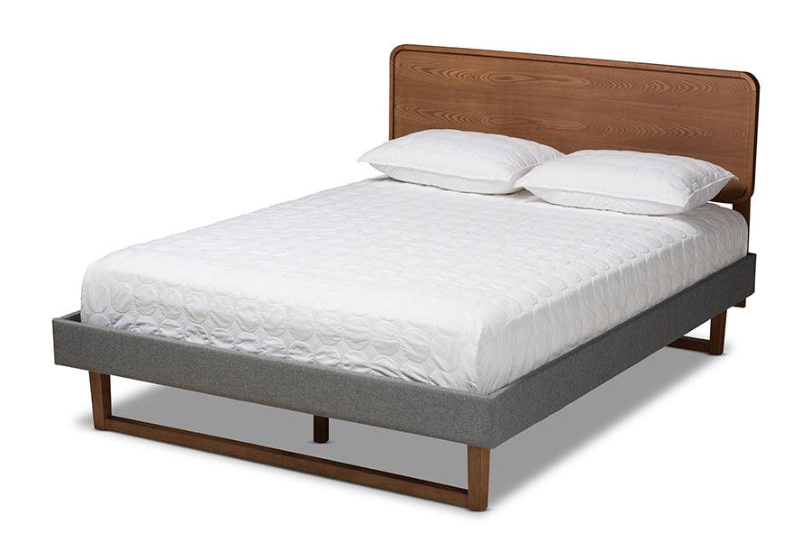 Ayla Mid-Century Modern Dark Fabric Upholstered Finished Wood Platform Bed