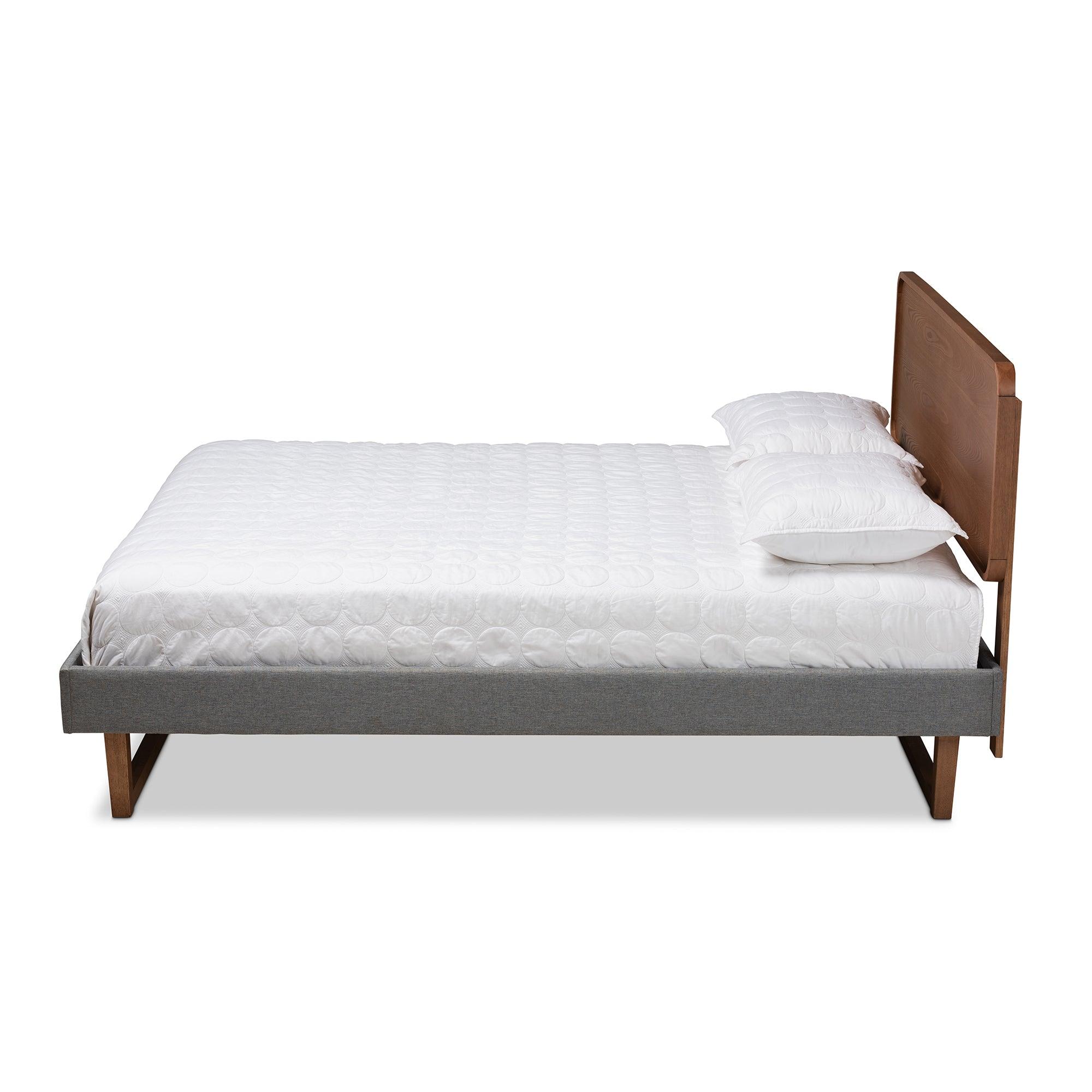 Ayla Mid-Century Modern Dark Fabric Upholstered Finished Wood Platform Bed