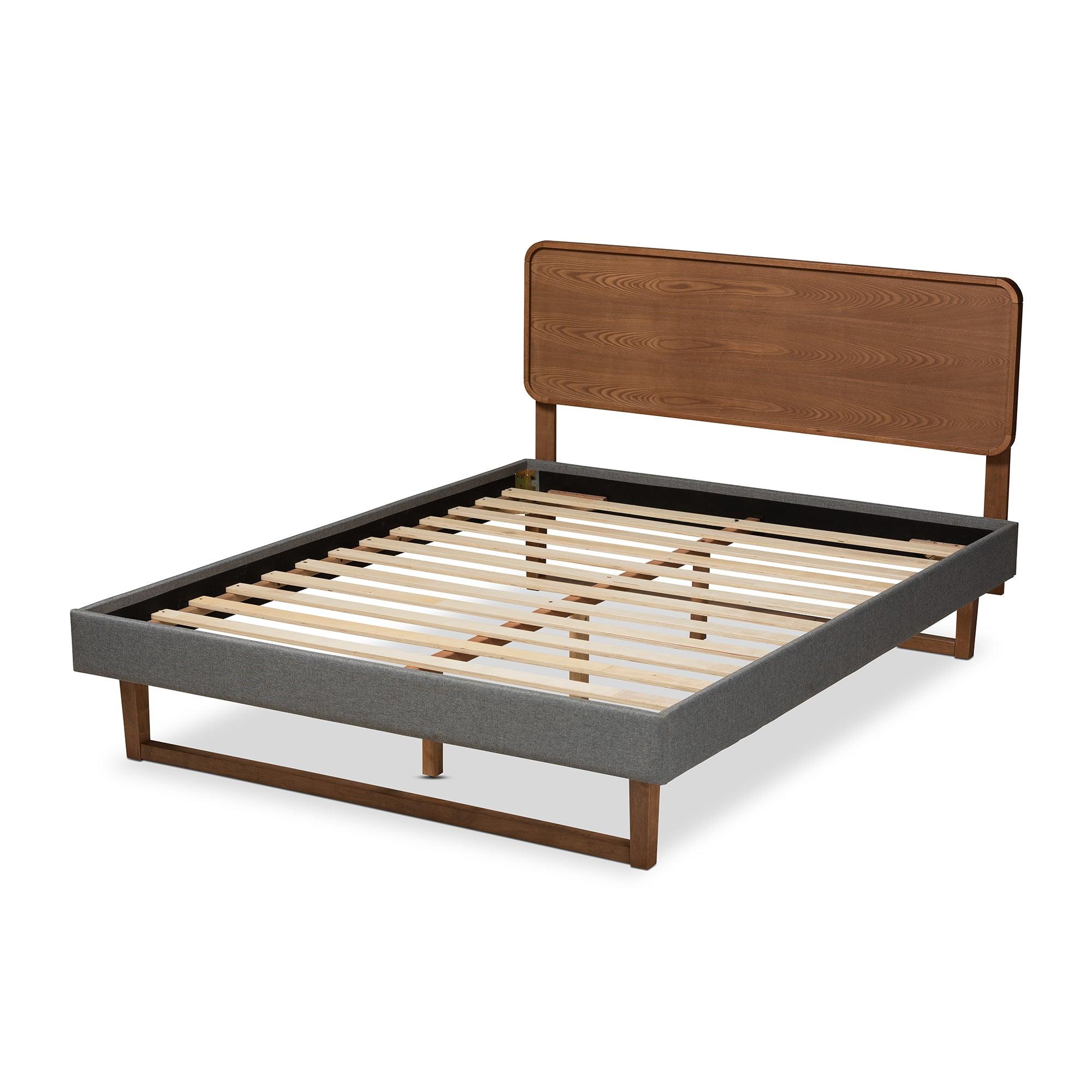 Ayla Mid-Century Modern Dark Fabric Upholstered Finished Wood Platform Bed