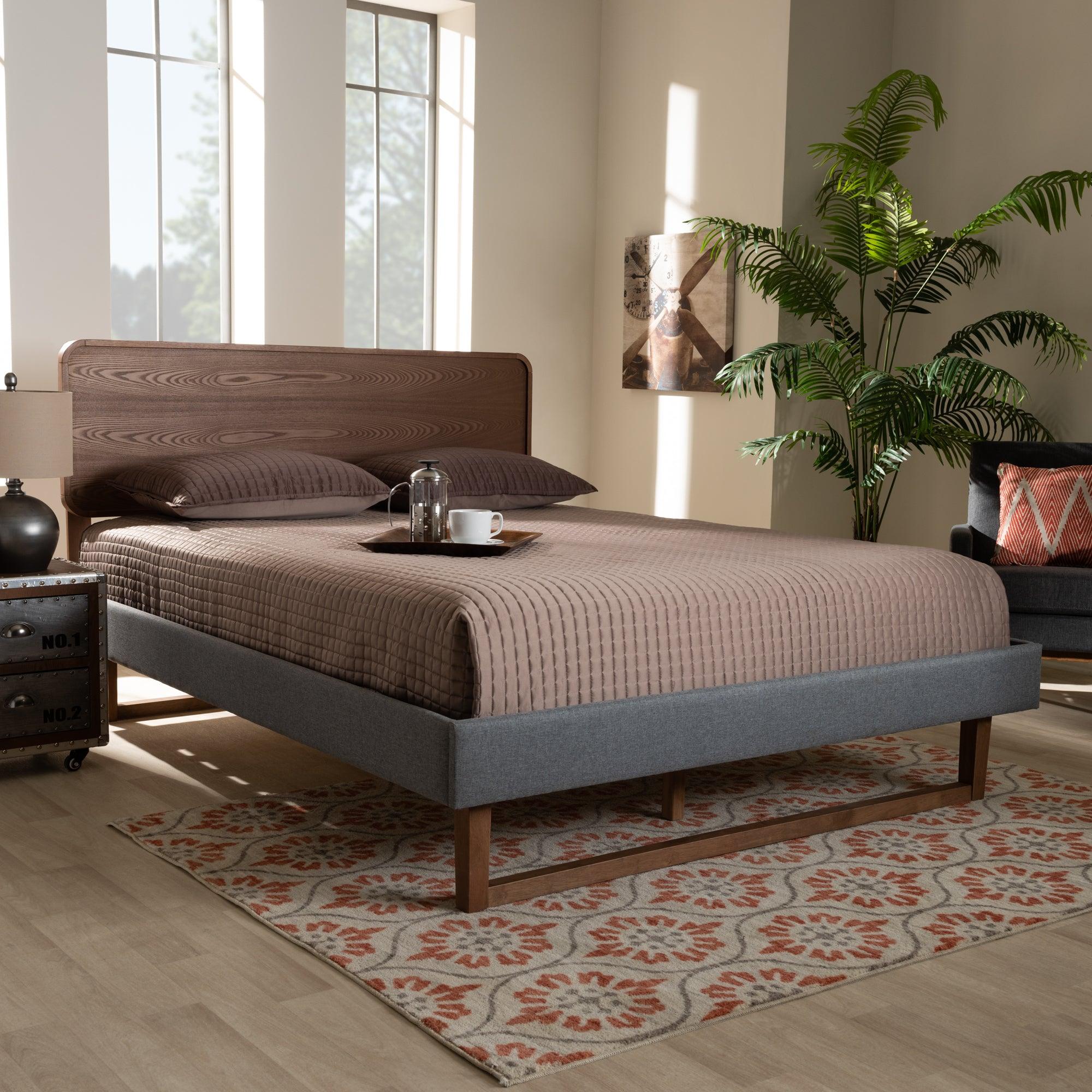 Ayla Mid-Century Modern Dark Fabric Upholstered Finished Wood Platform Bed