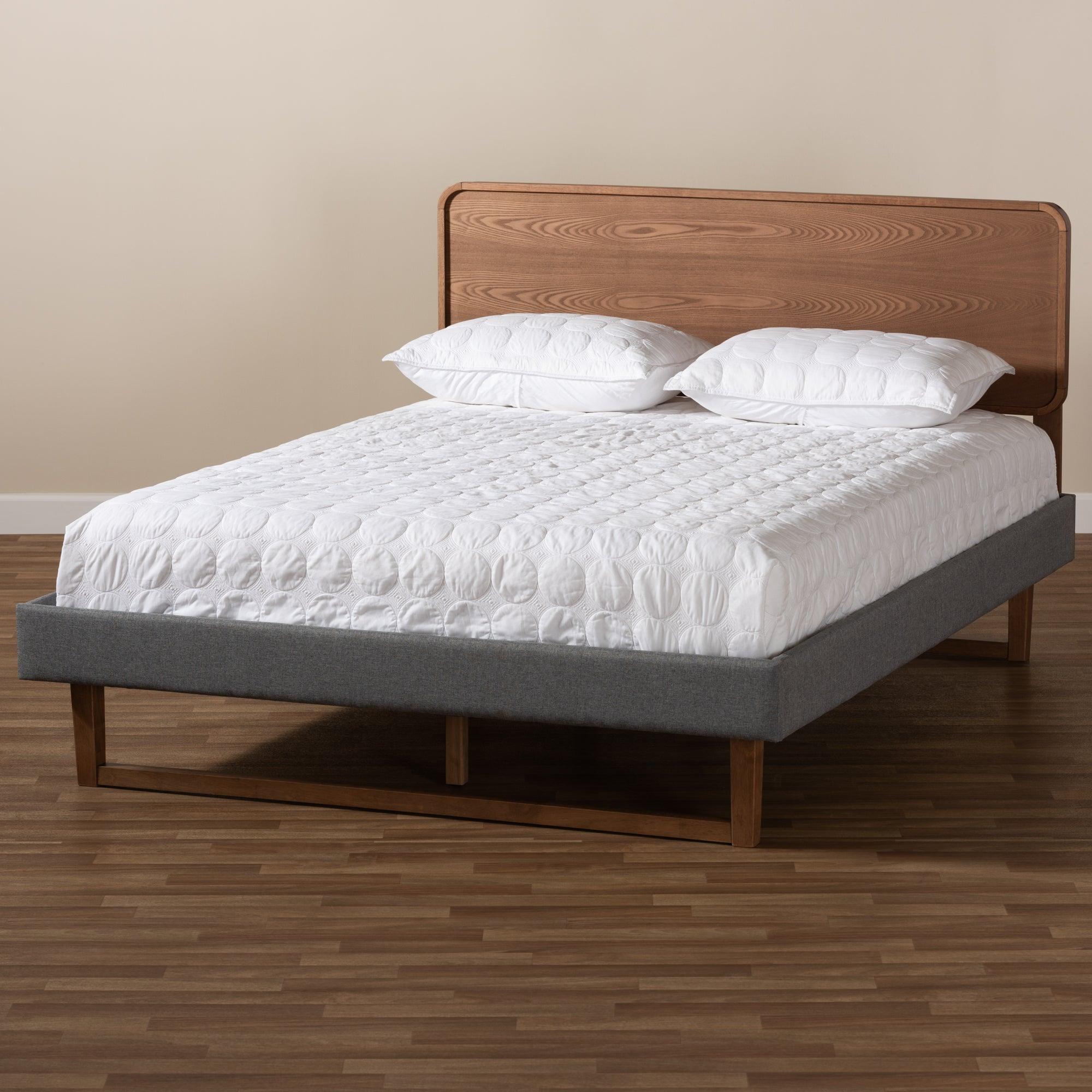 Ayla Mid-Century Modern Dark Fabric Upholstered Finished Wood Platform Bed