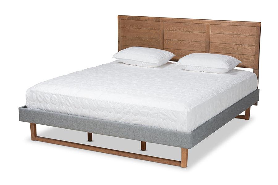 Gabriela Rustic Modern Dark Fabric Upholstered and Ash Finished Wood Platform Bed