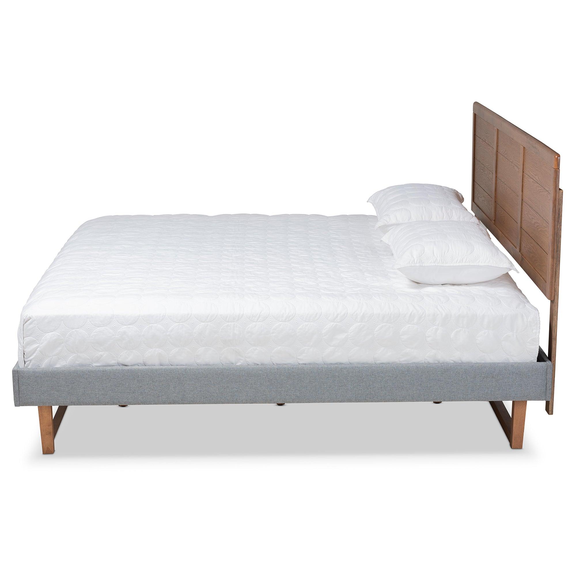 Gabriela Rustic Modern Dark Fabric Upholstered and Ash Finished Wood Platform Bed