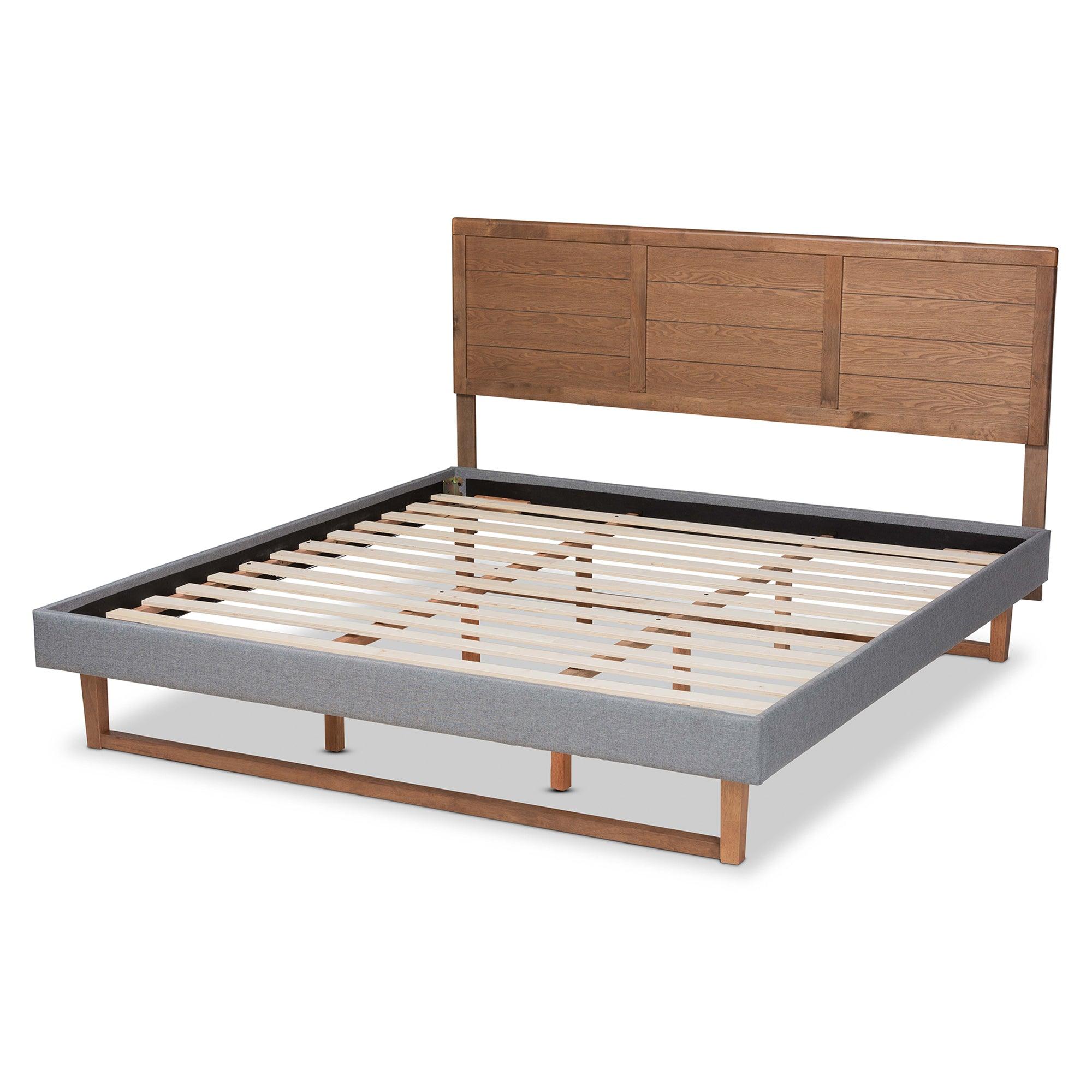 Gabriela Rustic Modern Dark Fabric Upholstered and Ash Finished Wood Platform Bed