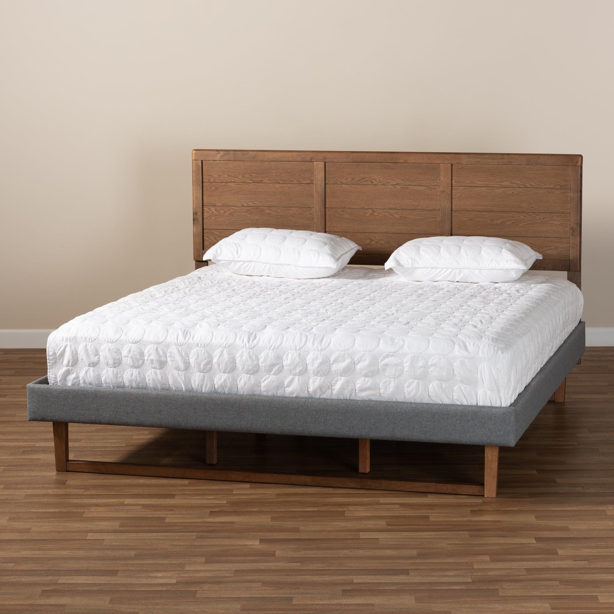 Gabriela Rustic Modern Dark Fabric Upholstered and Ash Finished Wood Platform Bed