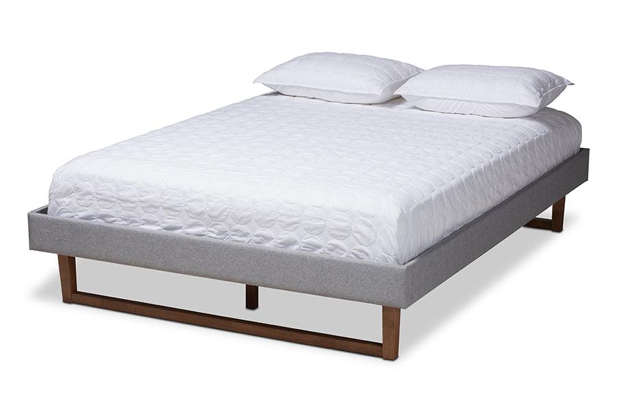 Liliya Mid-Century Modern Light Fabric Upholstered Finished Wood Platform Bed Frame