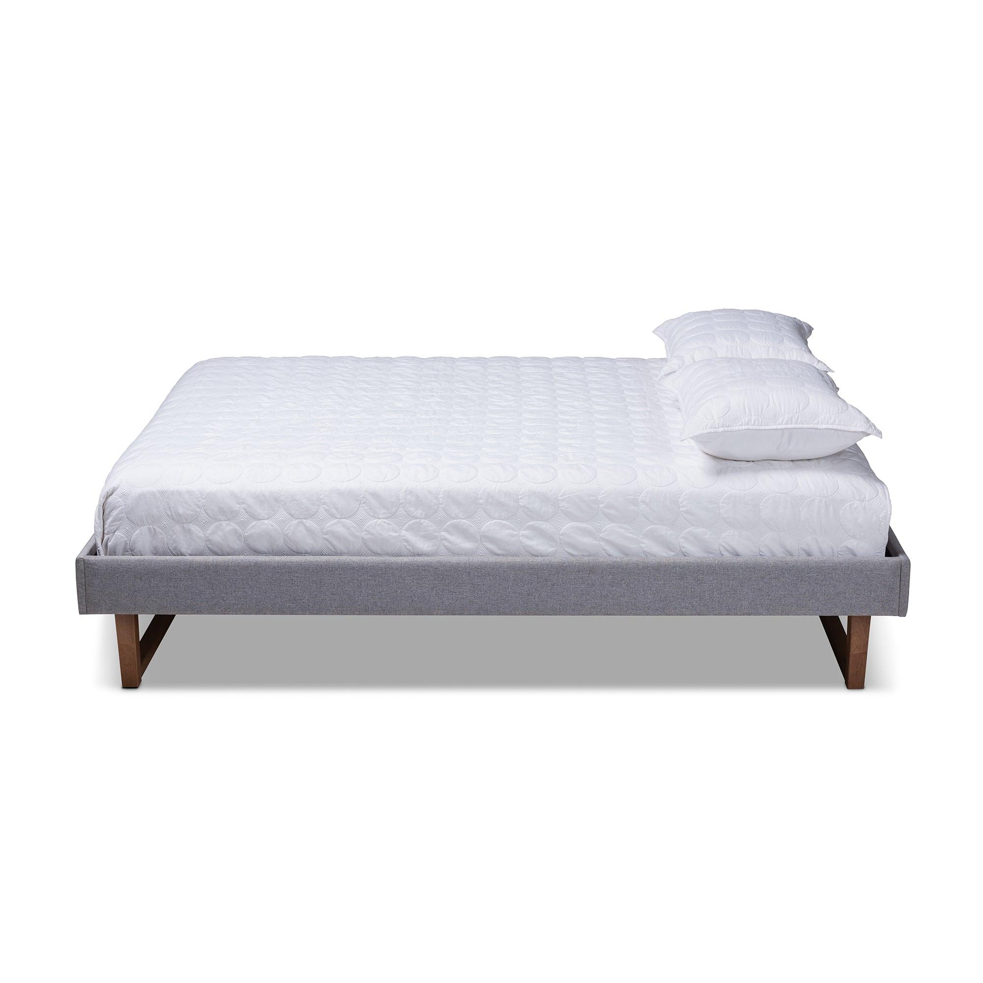 Liliya Mid-Century Modern Light Fabric Upholstered Finished Wood Platform Bed Frame