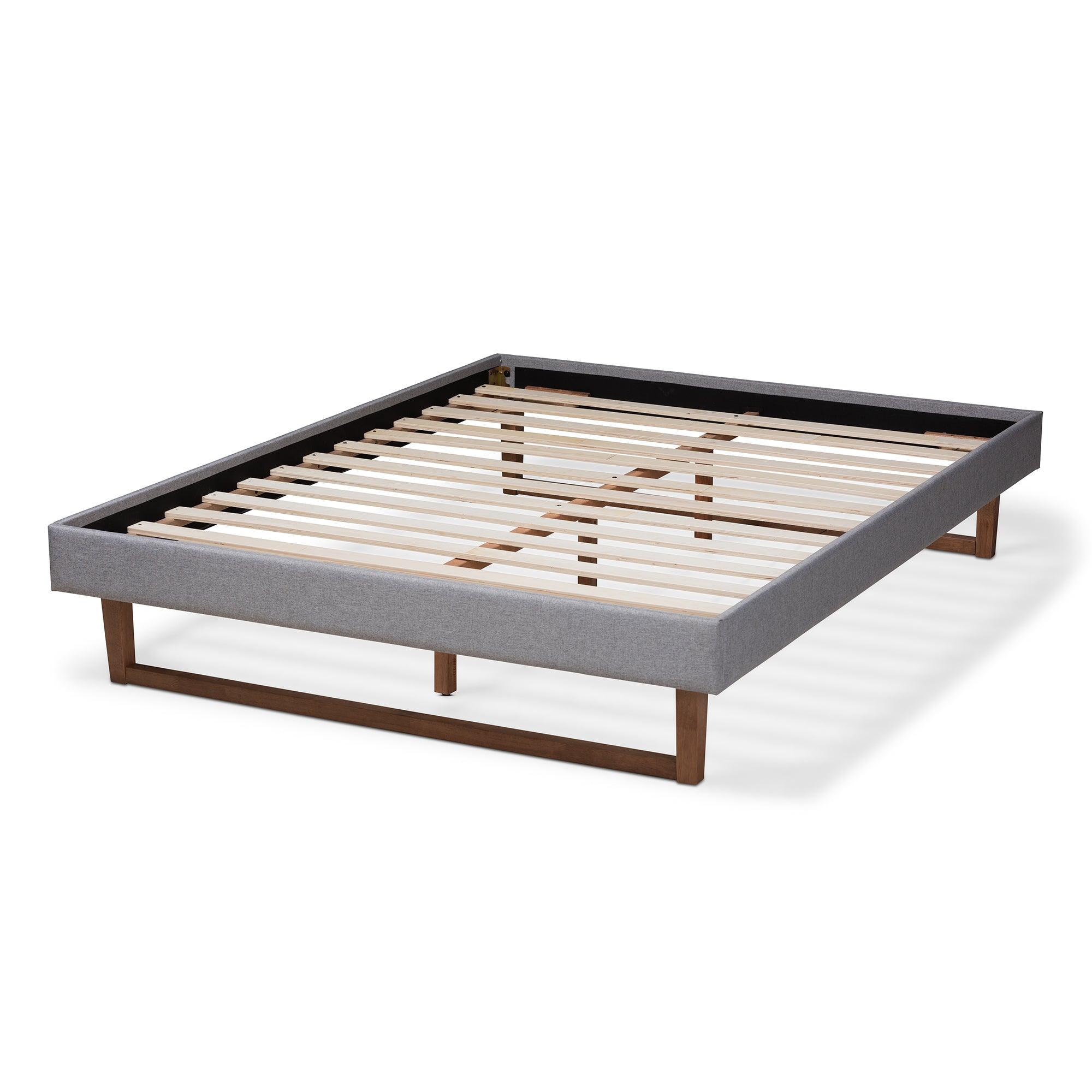 Liliya Mid-Century Modern Light Fabric Upholstered Finished Wood Platform Bed Frame