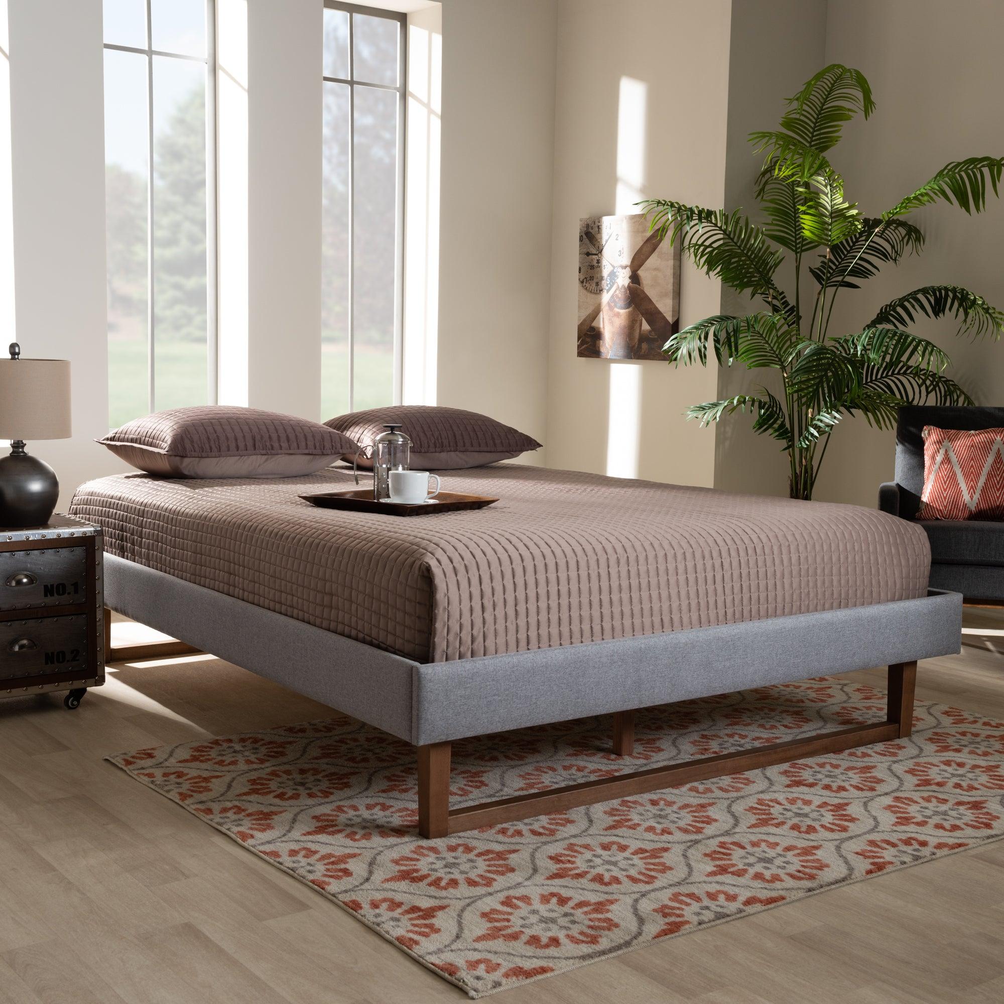 Liliya Mid-Century Modern Light Fabric Upholstered Finished Wood Platform Bed Frame