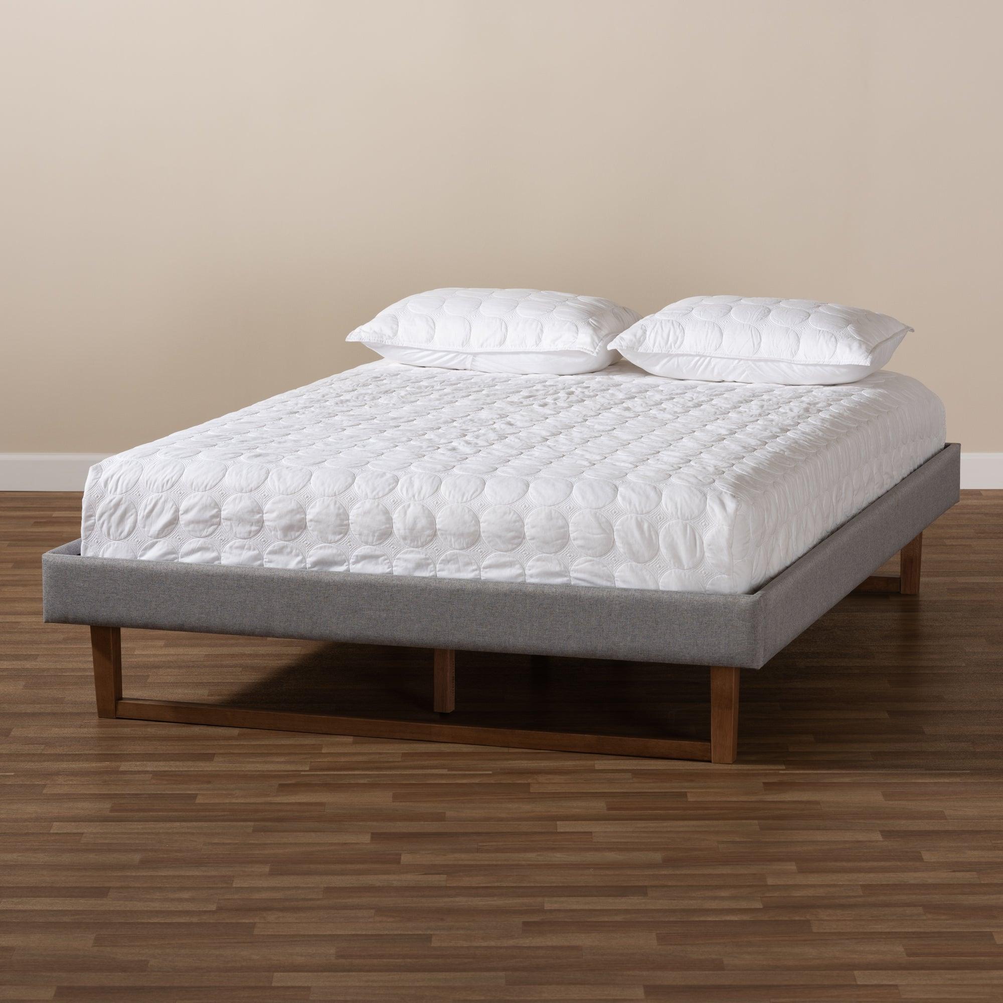 Liliya Mid-Century Modern Light Fabric Upholstered Finished Wood Platform Bed Frame