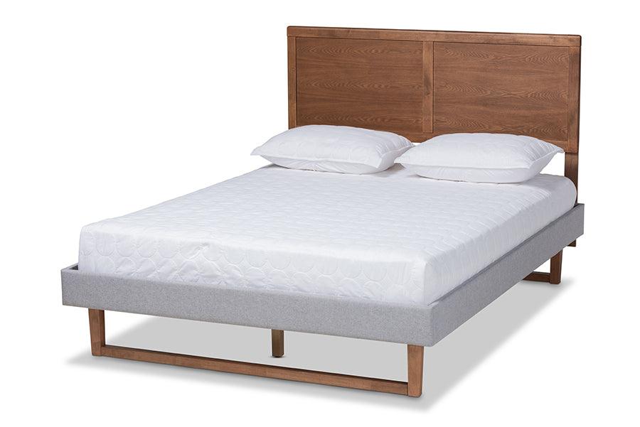 Eloise Rustic Modern Light Fabric Upholstered and Ash Finished Wood Platform Bed