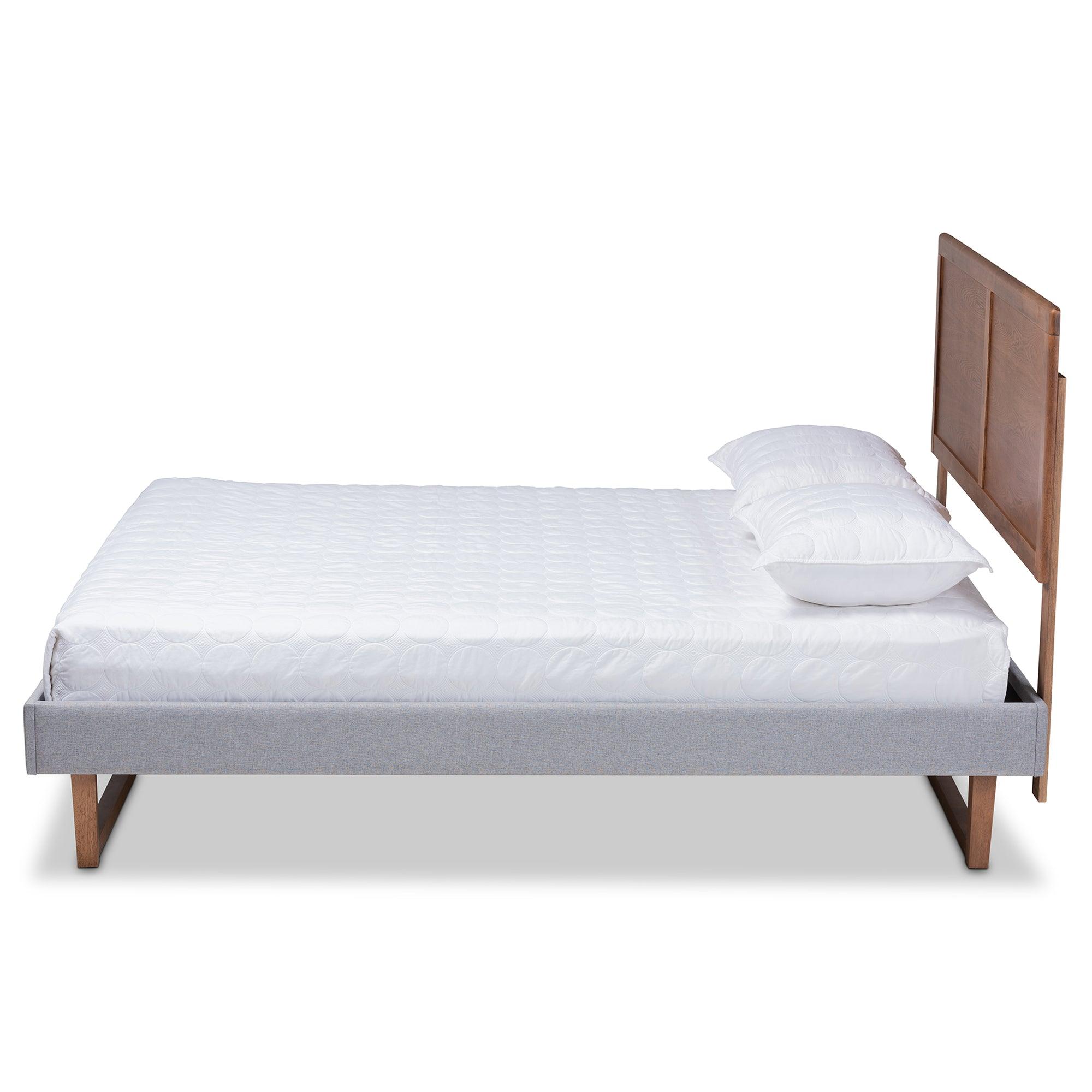 Eloise Rustic Modern Light Fabric Upholstered and Ash Finished Wood Platform Bed