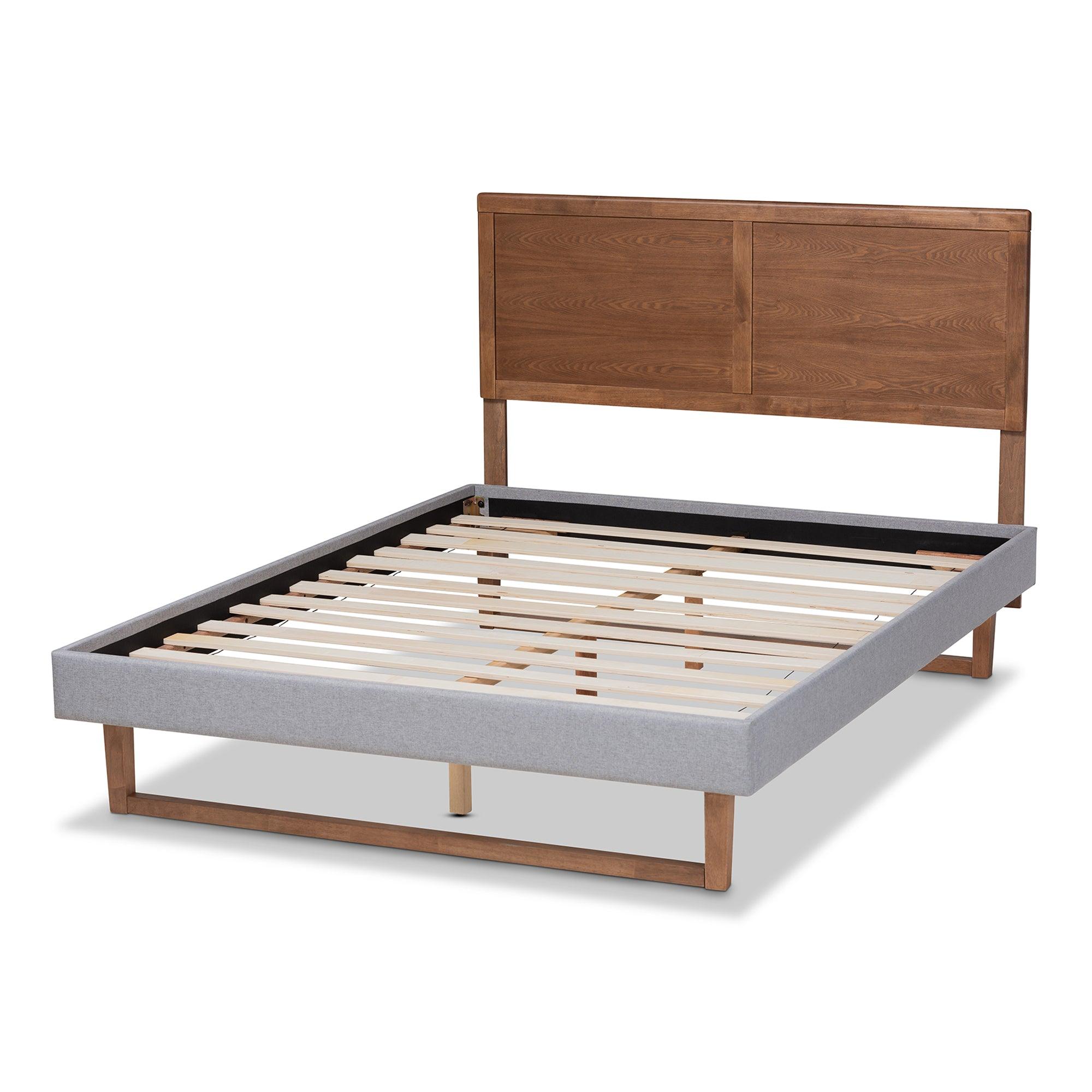 Eloise Rustic Modern Light Fabric Upholstered and Ash Finished Wood Platform Bed