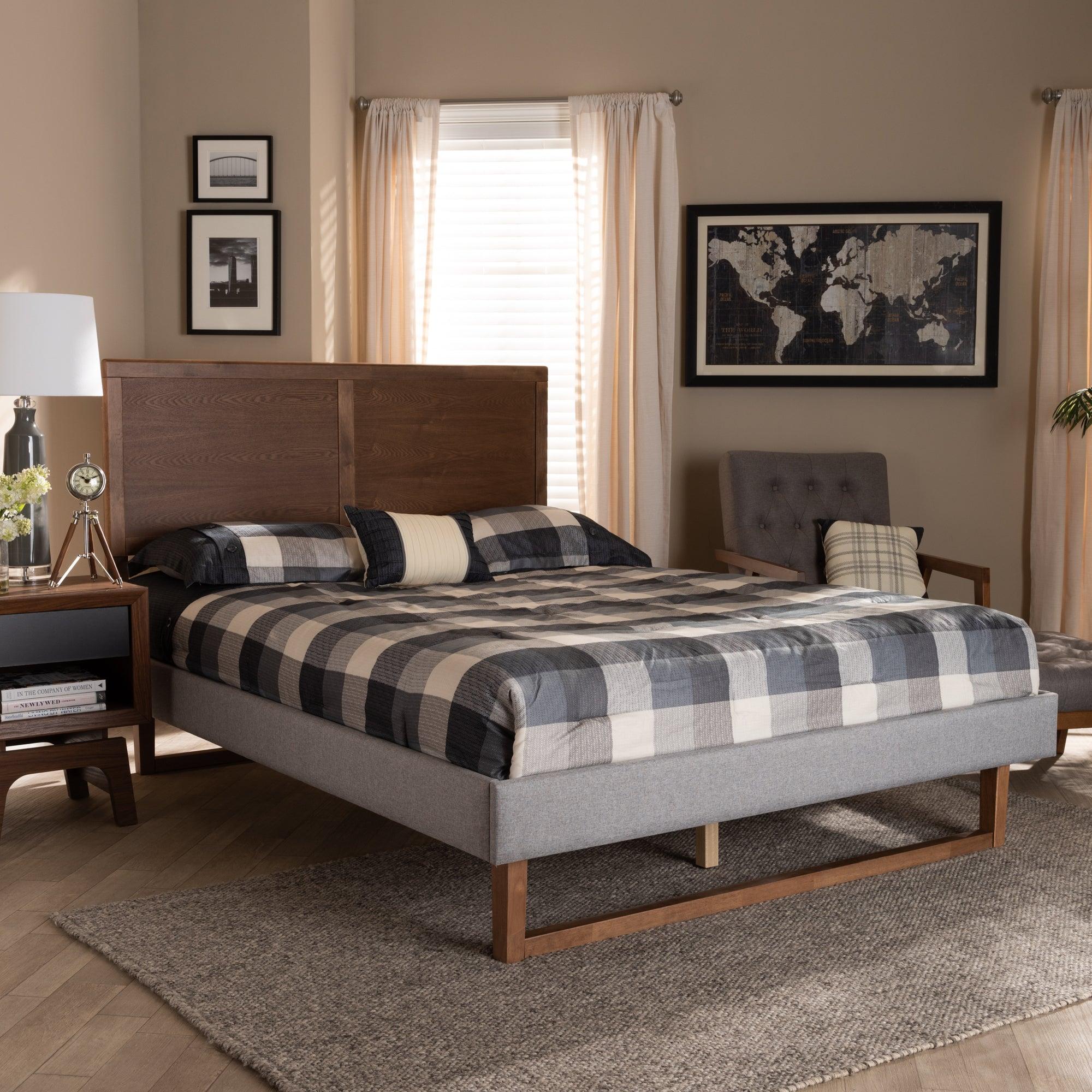 Eloise Rustic Modern Light Fabric Upholstered and Ash Finished Wood Platform Bed