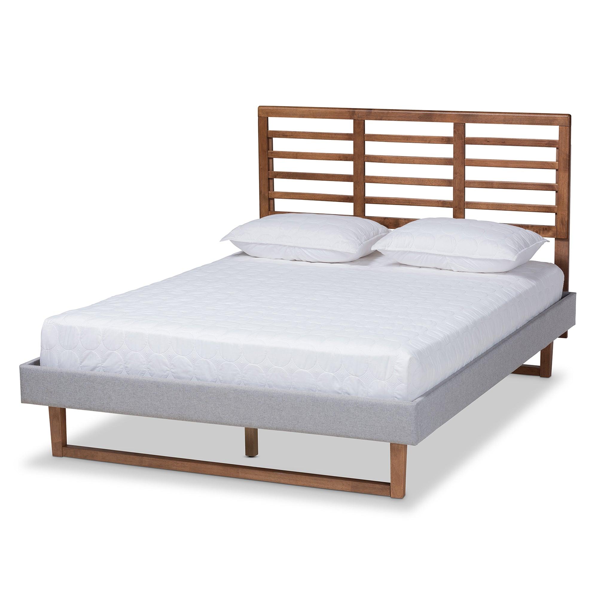 Luciana Modern and Contemporary Light Fabric Upholstered and Ash Finished Wood Platform Bed