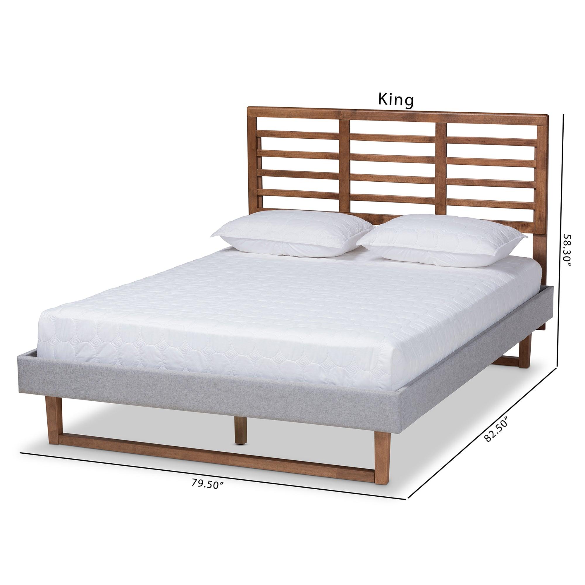 Luciana Modern and Contemporary Light Fabric Upholstered and Ash Finished Wood Platform Bed