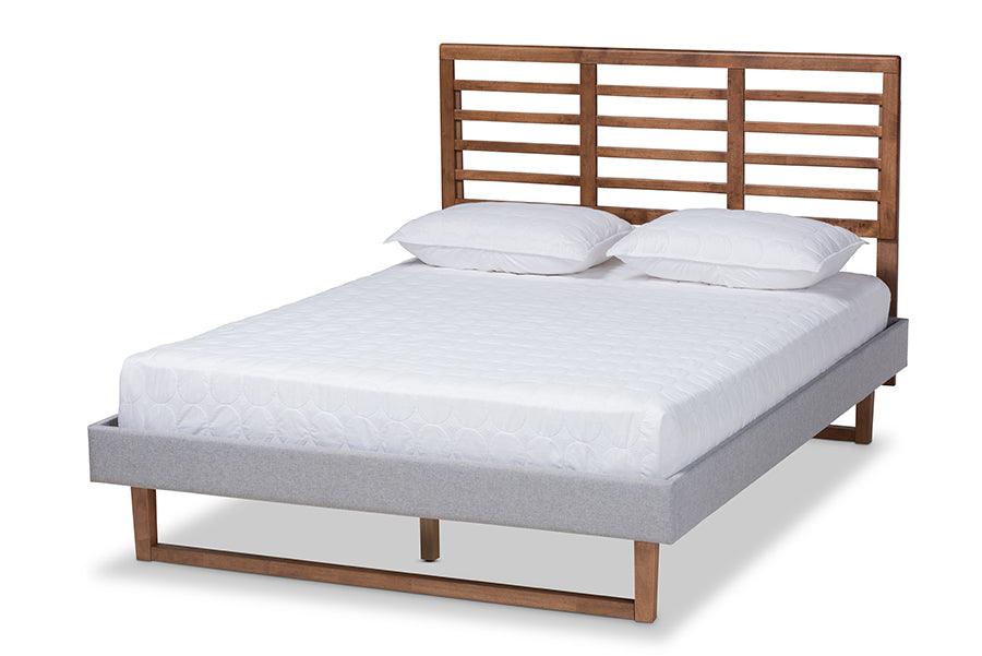 Luciana Modern and Contemporary Light Fabric Upholstered and Ash Finished Wood Platform Bed