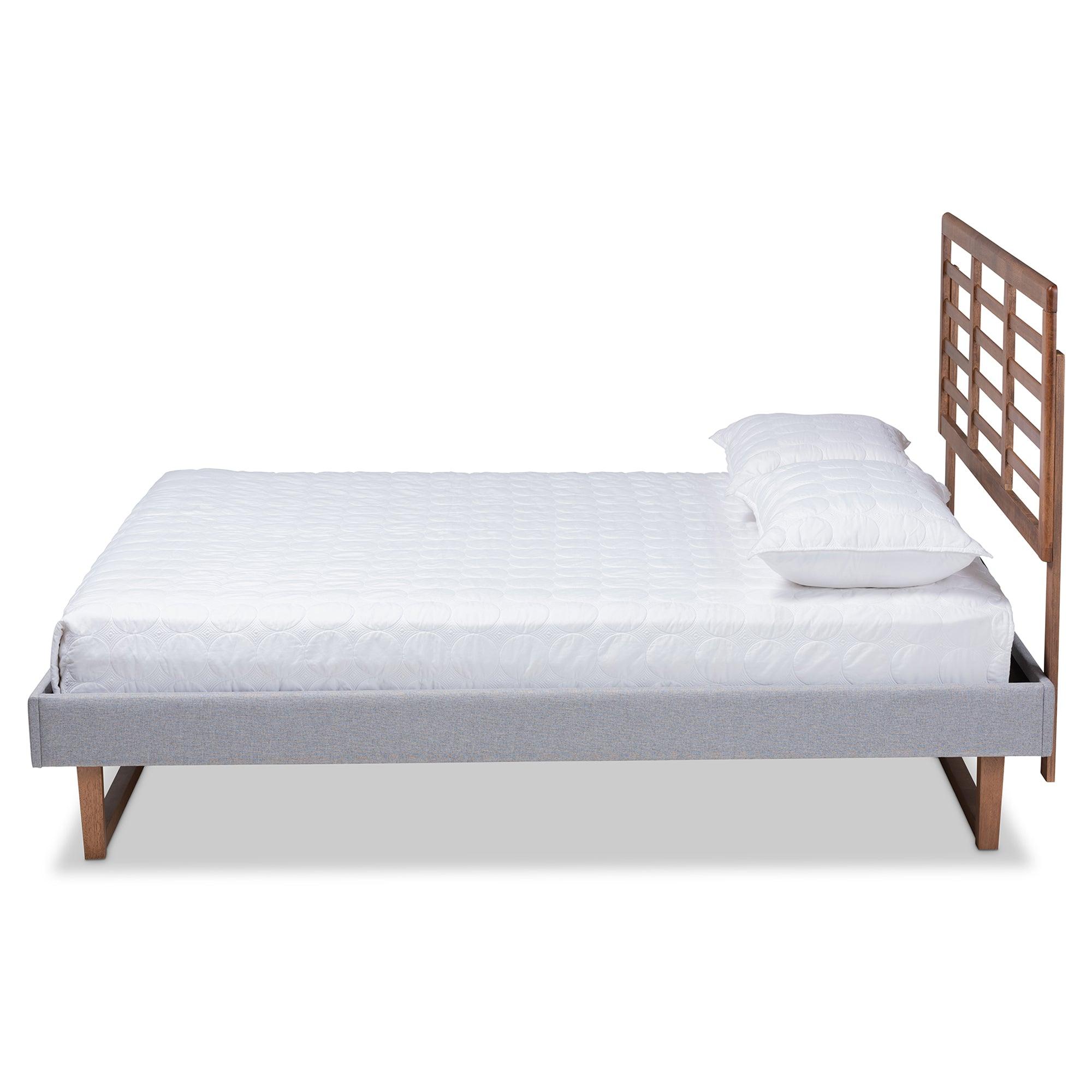 Luciana Modern and Contemporary Light Fabric Upholstered and Ash Finished Wood Platform Bed