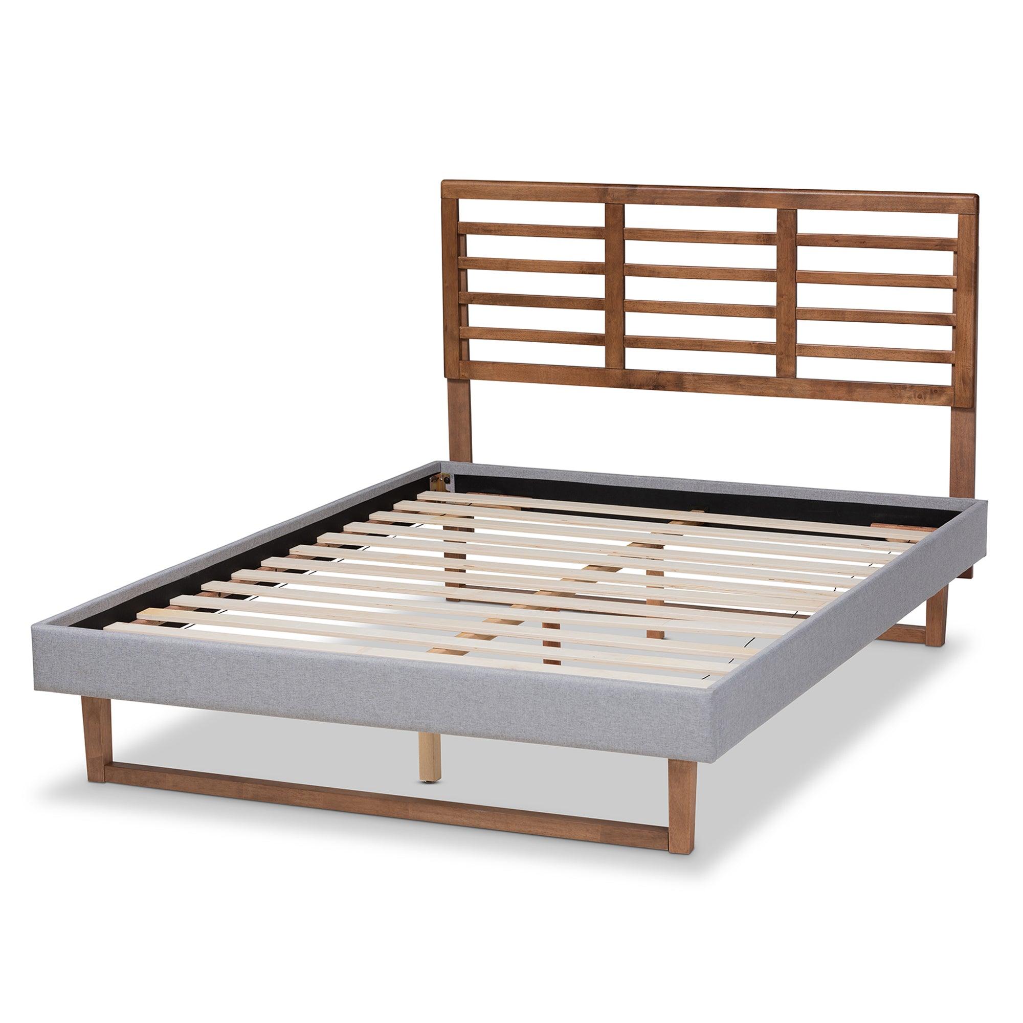 Luciana Modern and Contemporary Light Fabric Upholstered and Ash Finished Wood Platform Bed