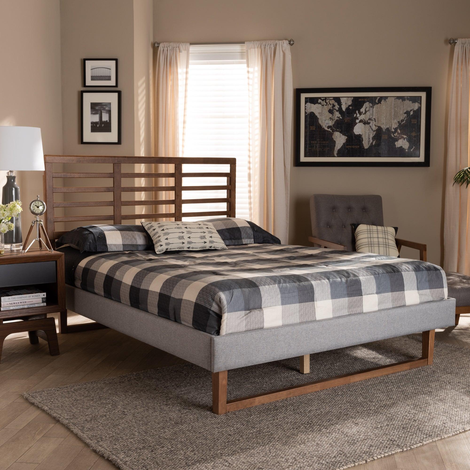 Luciana Modern and Contemporary Light Fabric Upholstered and Ash Finished Wood Platform Bed