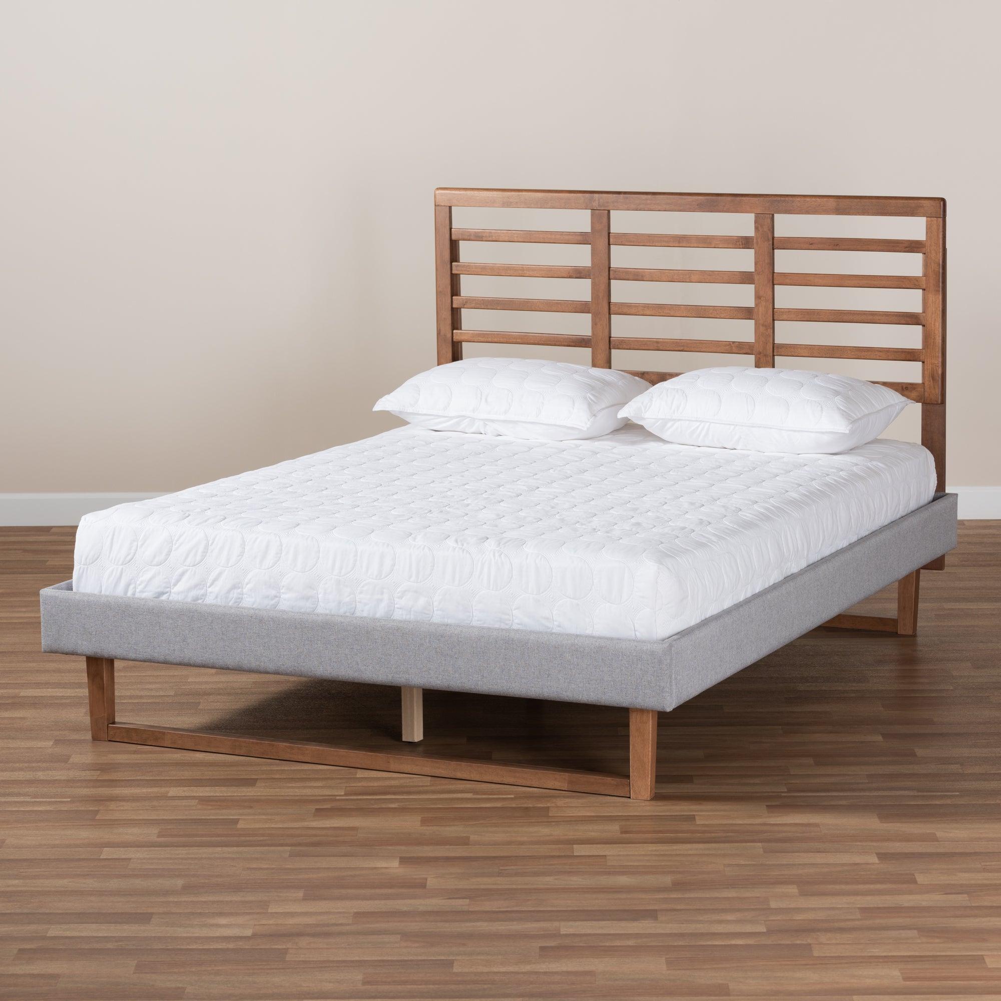 Luciana Modern and Contemporary Light Fabric Upholstered and Ash Finished Wood Platform Bed