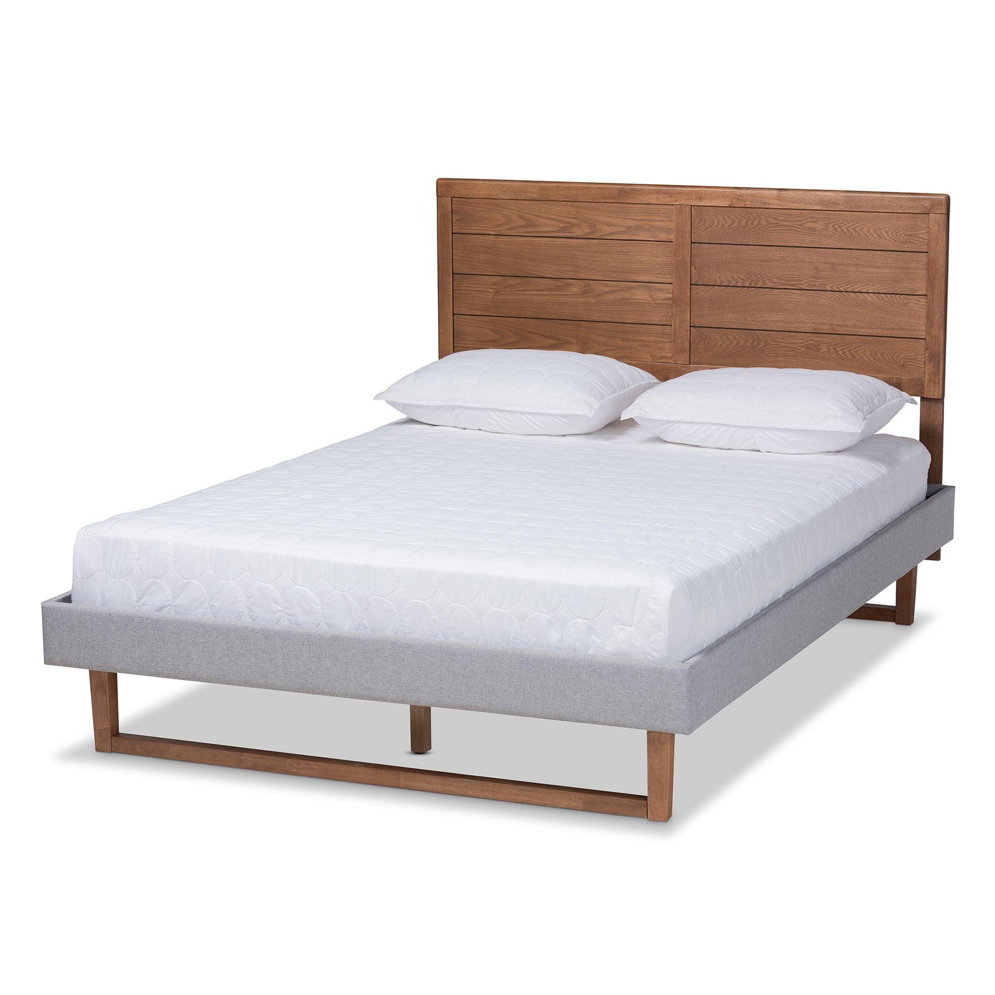 Claudia Rustic Modern Light Fabric Upholstered and Finished Wood Platform Bed