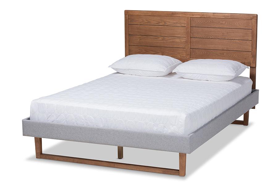 Claudia Rustic Modern Light Fabric Upholstered and Finished Wood Platform Bed