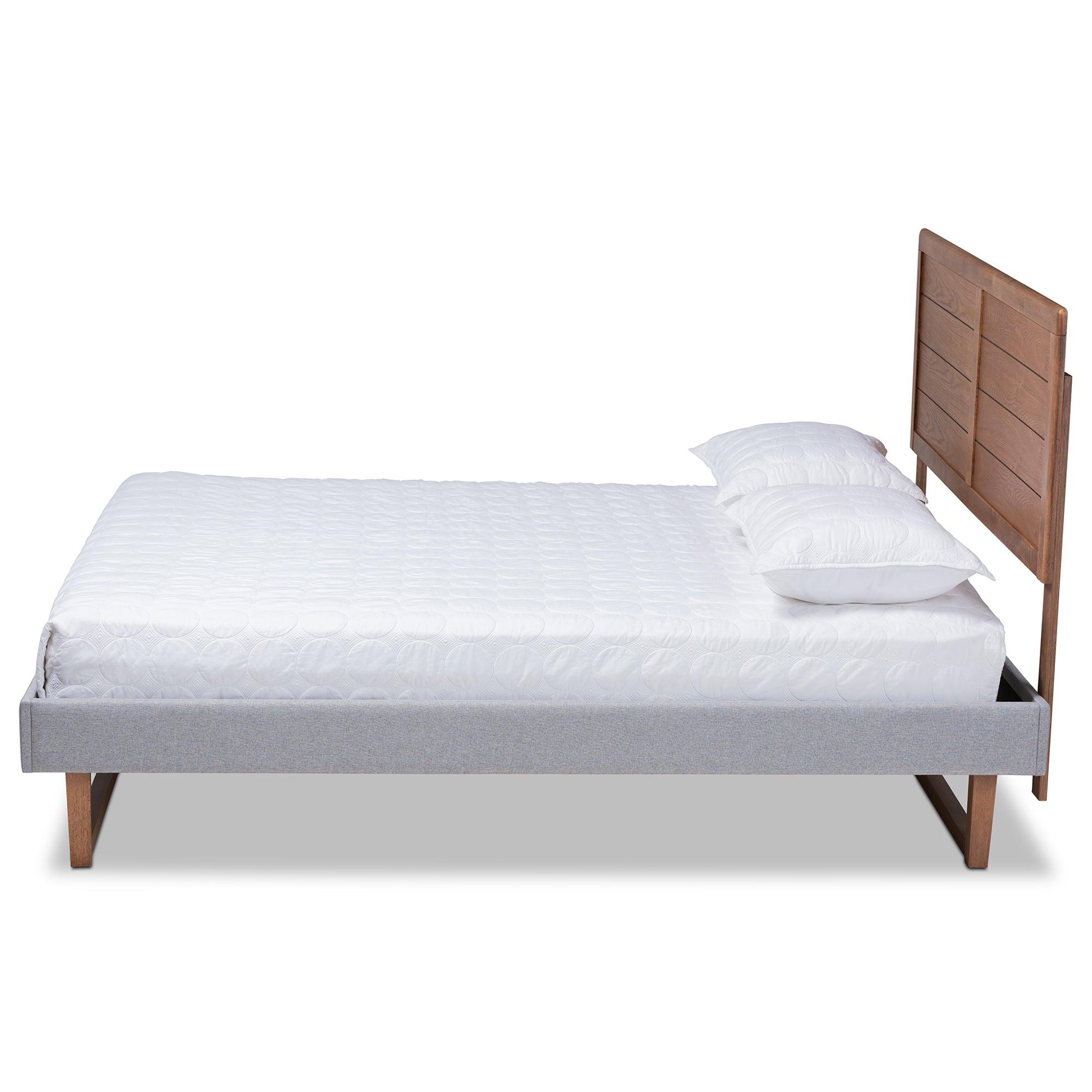 Claudia Rustic Modern Light Fabric Upholstered and Finished Wood Platform Bed