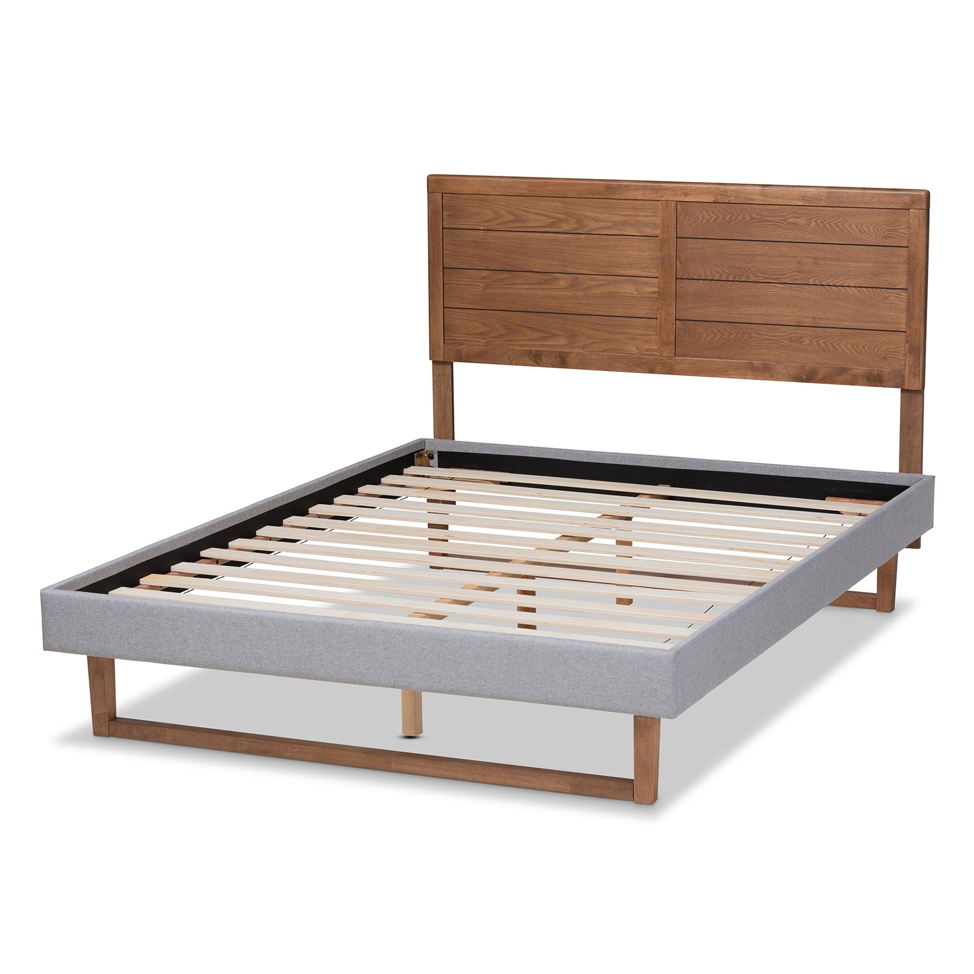 Claudia Rustic Modern Light Fabric Upholstered and Finished Wood Platform Bed