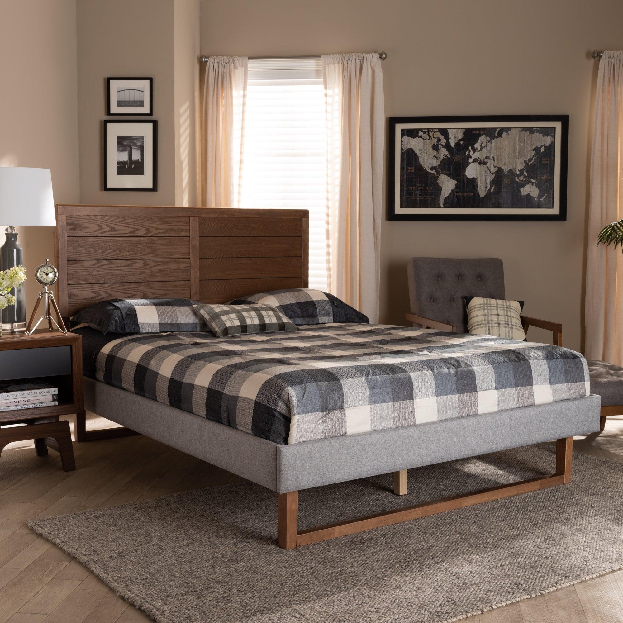 Claudia Rustic Modern Light Fabric Upholstered and Finished Wood Platform Bed