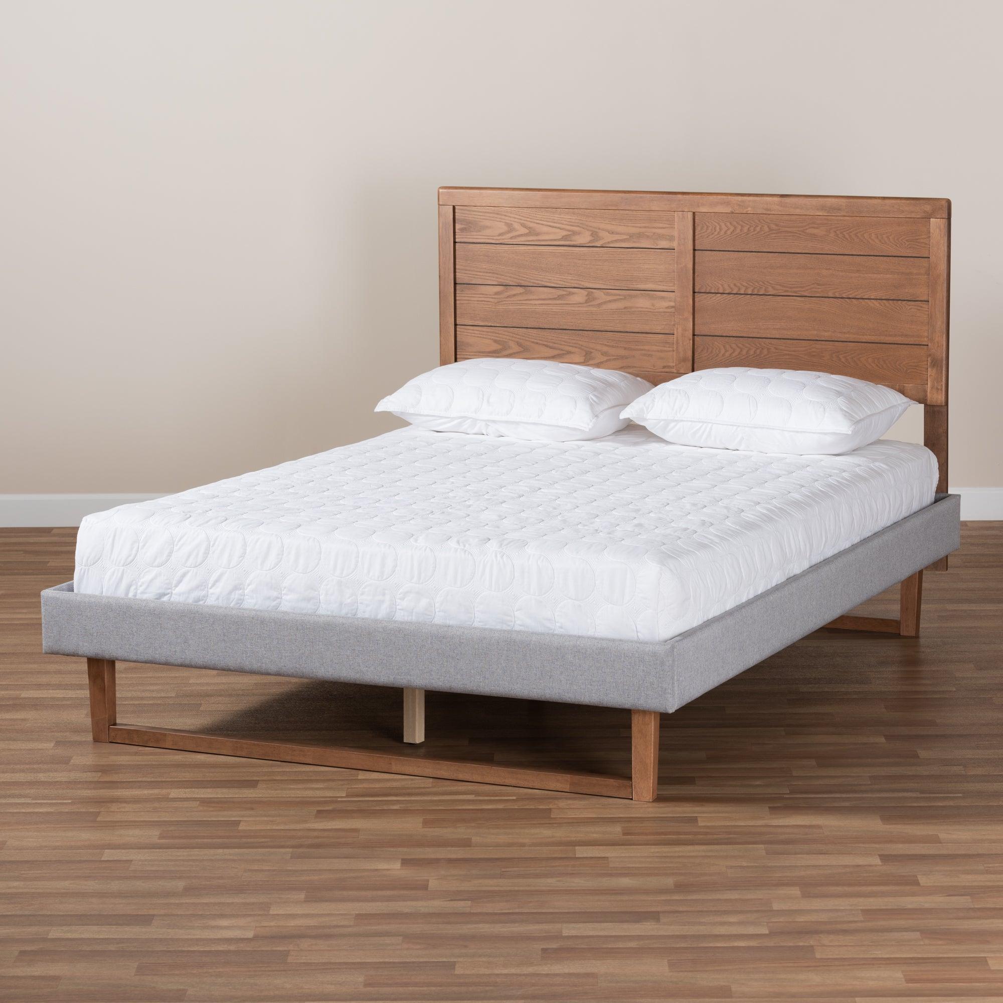 Claudia Rustic Modern Light Fabric Upholstered and Finished Wood Platform Bed