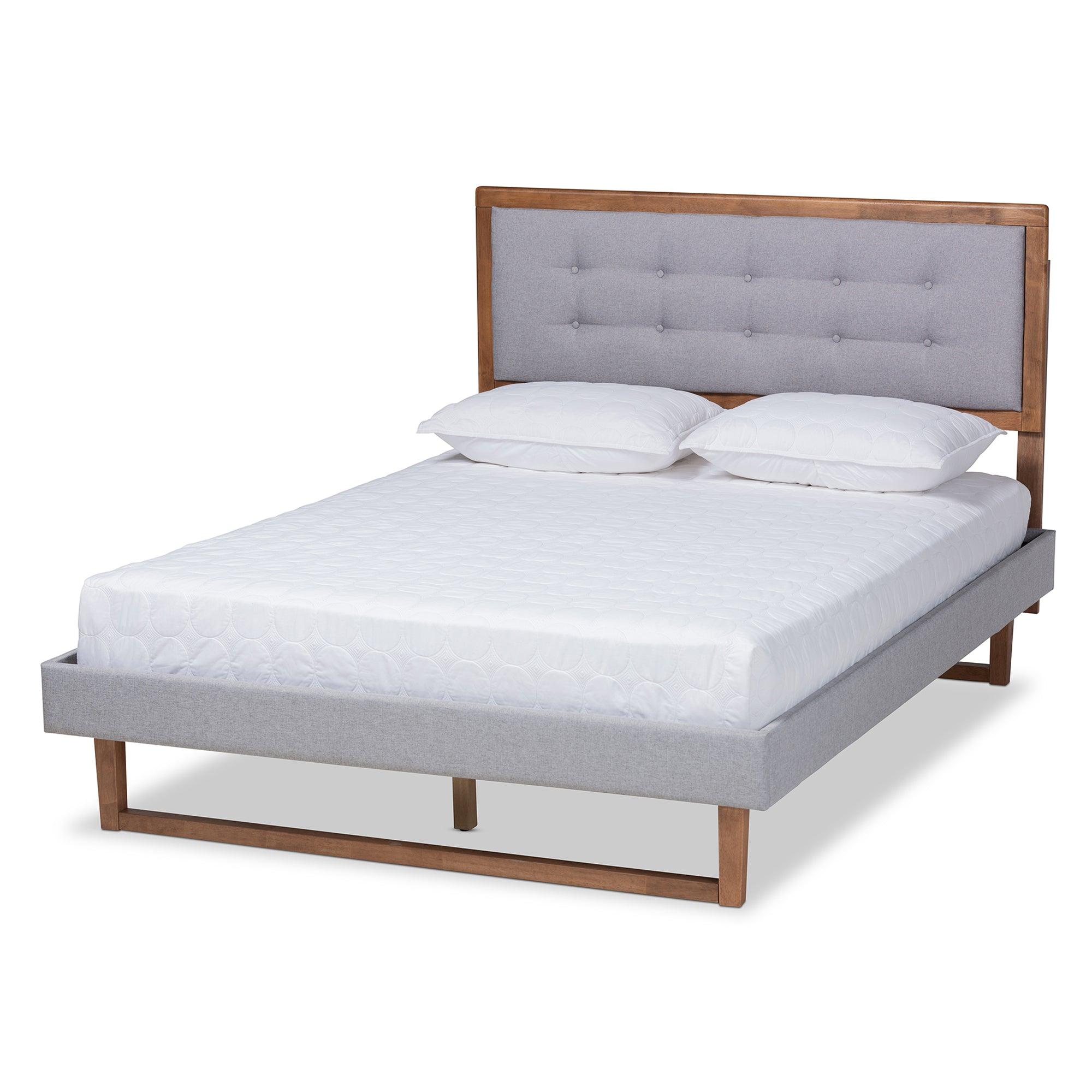 Livinia Modern Transitional Light Fabric Upholstered and Ash Finished Wood Platform Bed