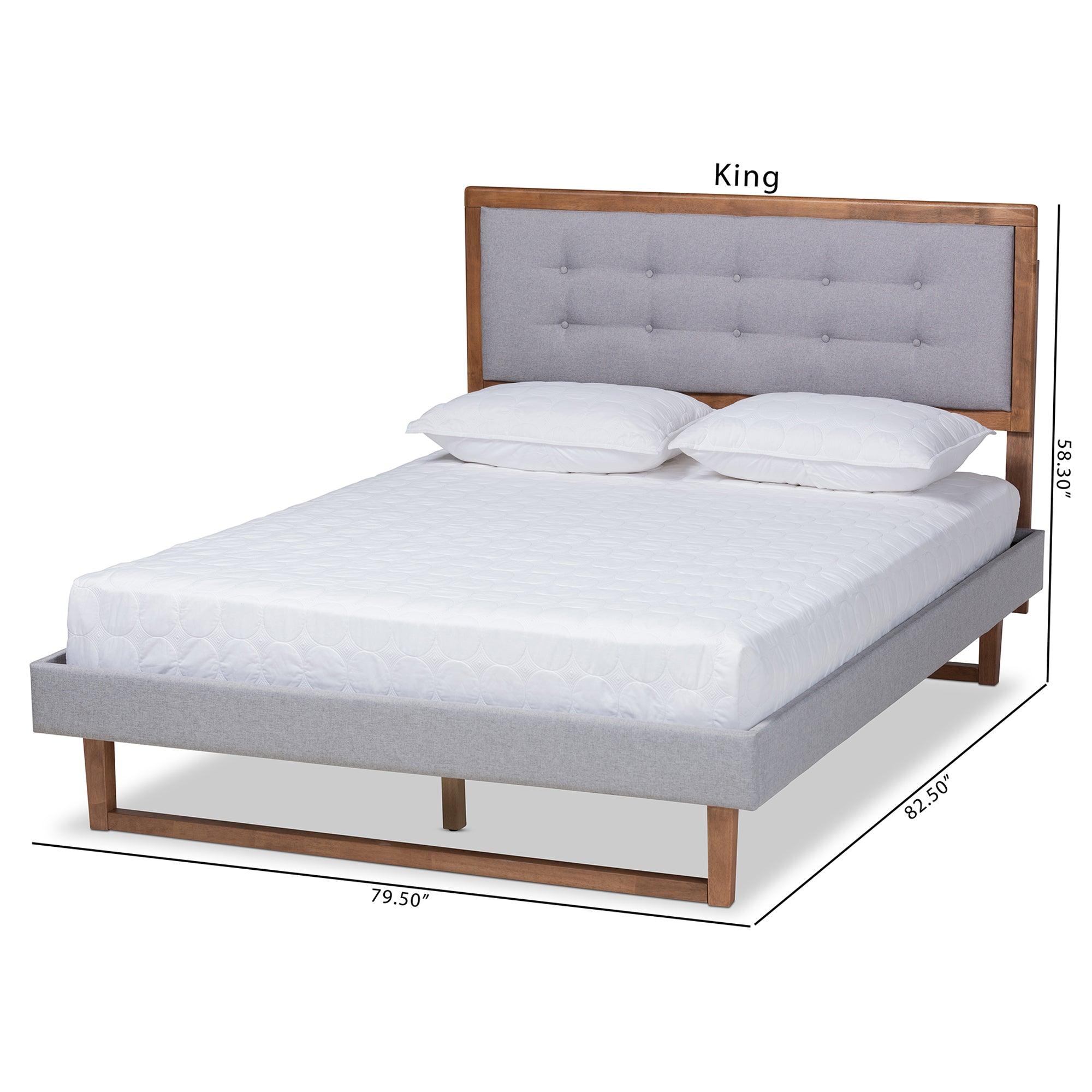 Livinia Modern Transitional Light Fabric Upholstered and Ash Finished Wood Platform Bed