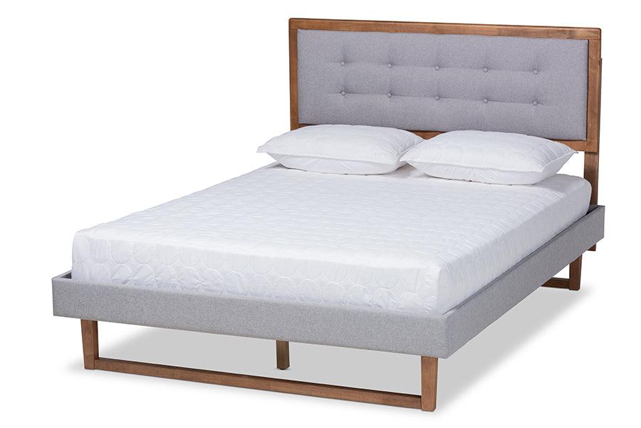 Livinia Modern Transitional Light Fabric Upholstered and Ash Finished Wood Platform Bed