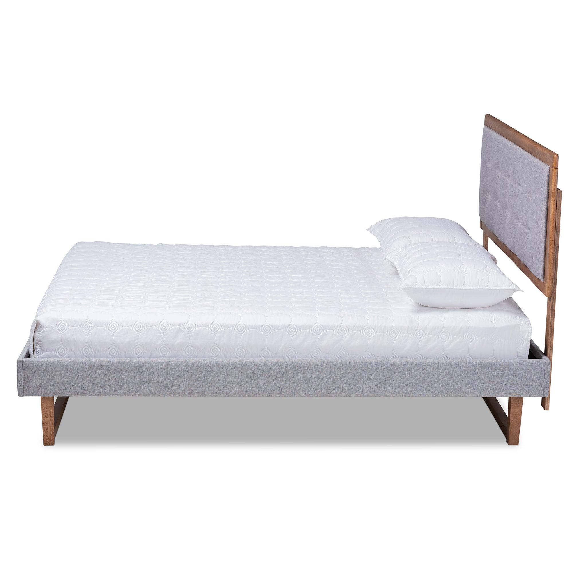 Livinia Modern Transitional Light Fabric Upholstered and Ash Finished Wood Platform Bed