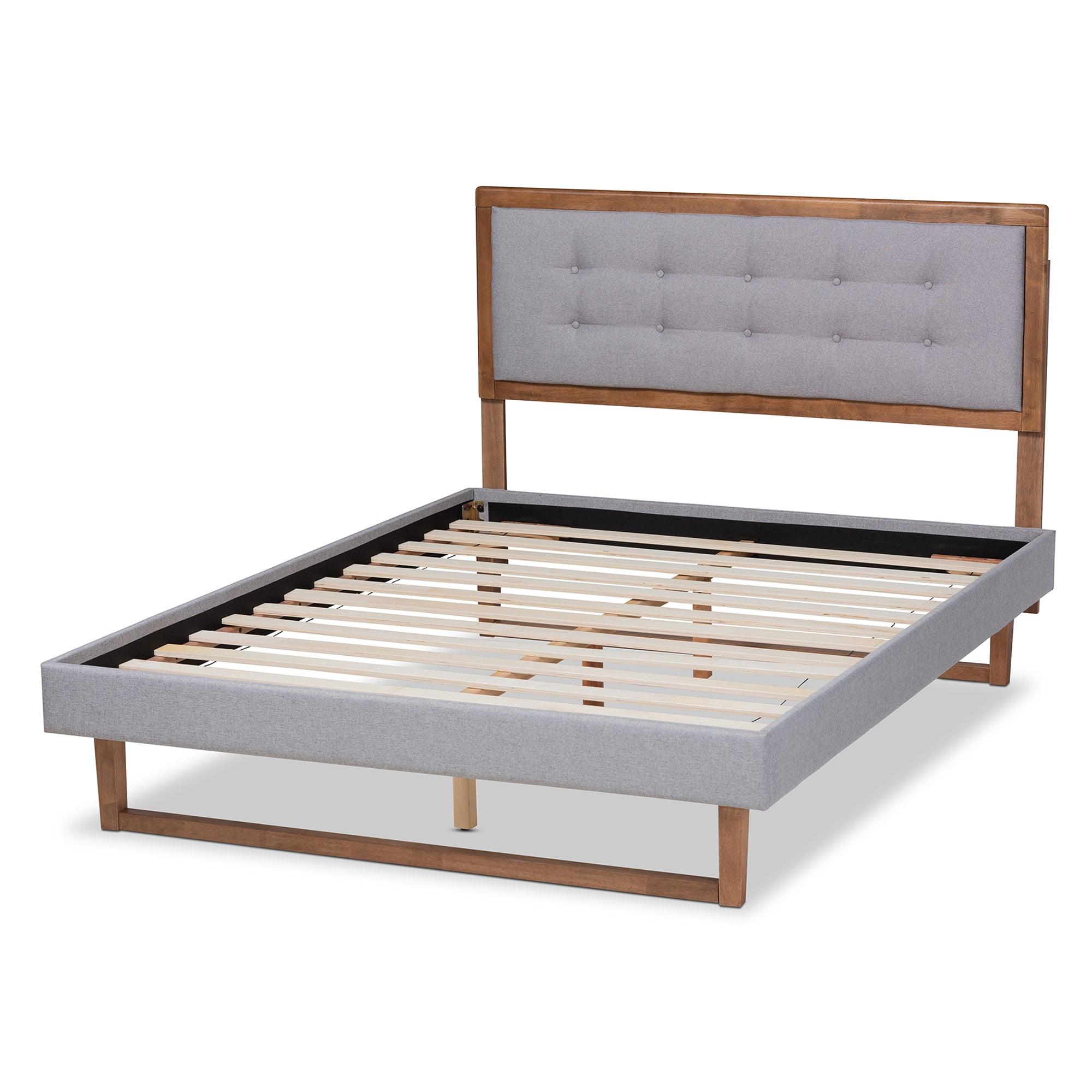 Livinia Modern Transitional Light Fabric Upholstered and Ash Finished Wood Platform Bed