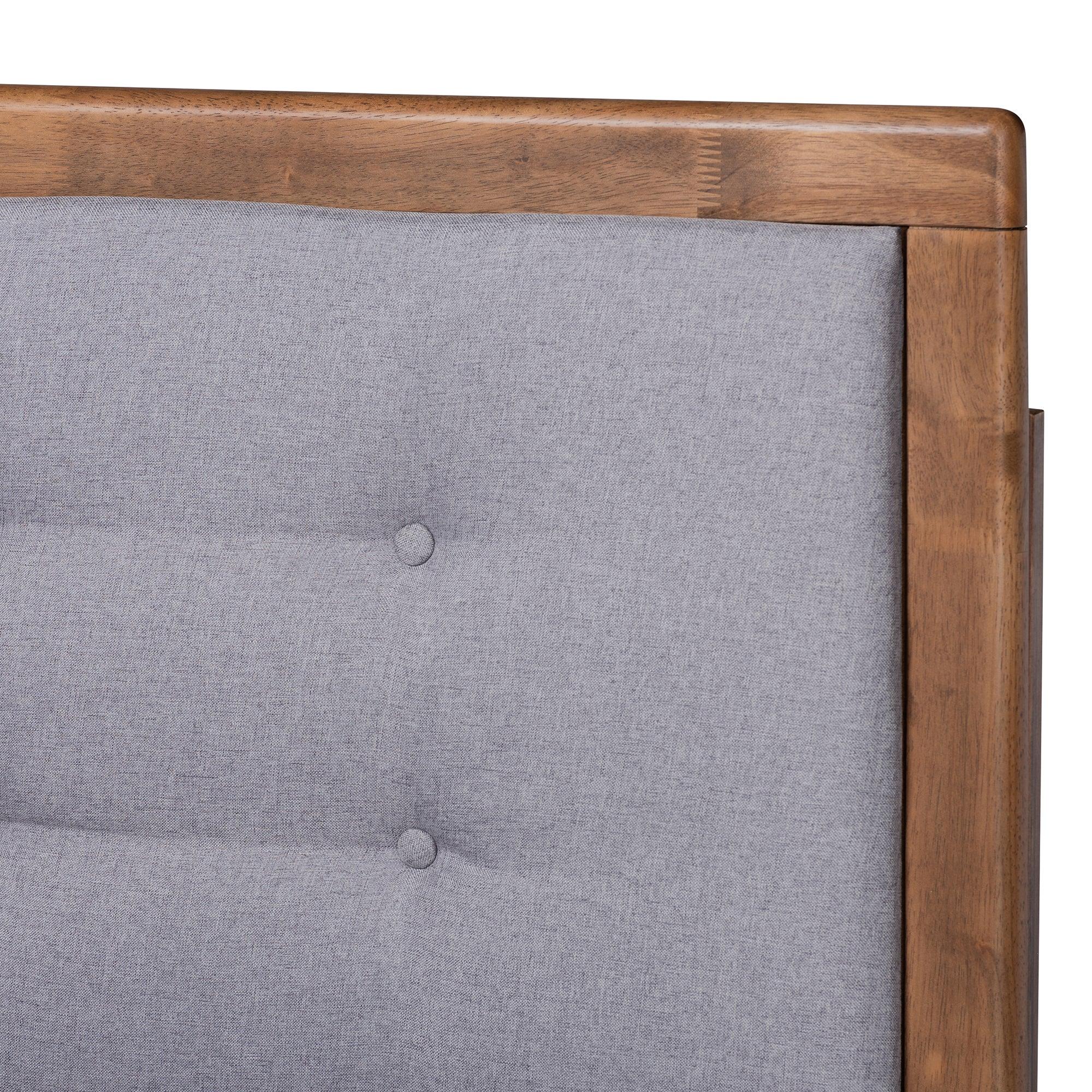 Livinia Modern Transitional Light Fabric Upholstered and Ash Finished Wood Platform Bed