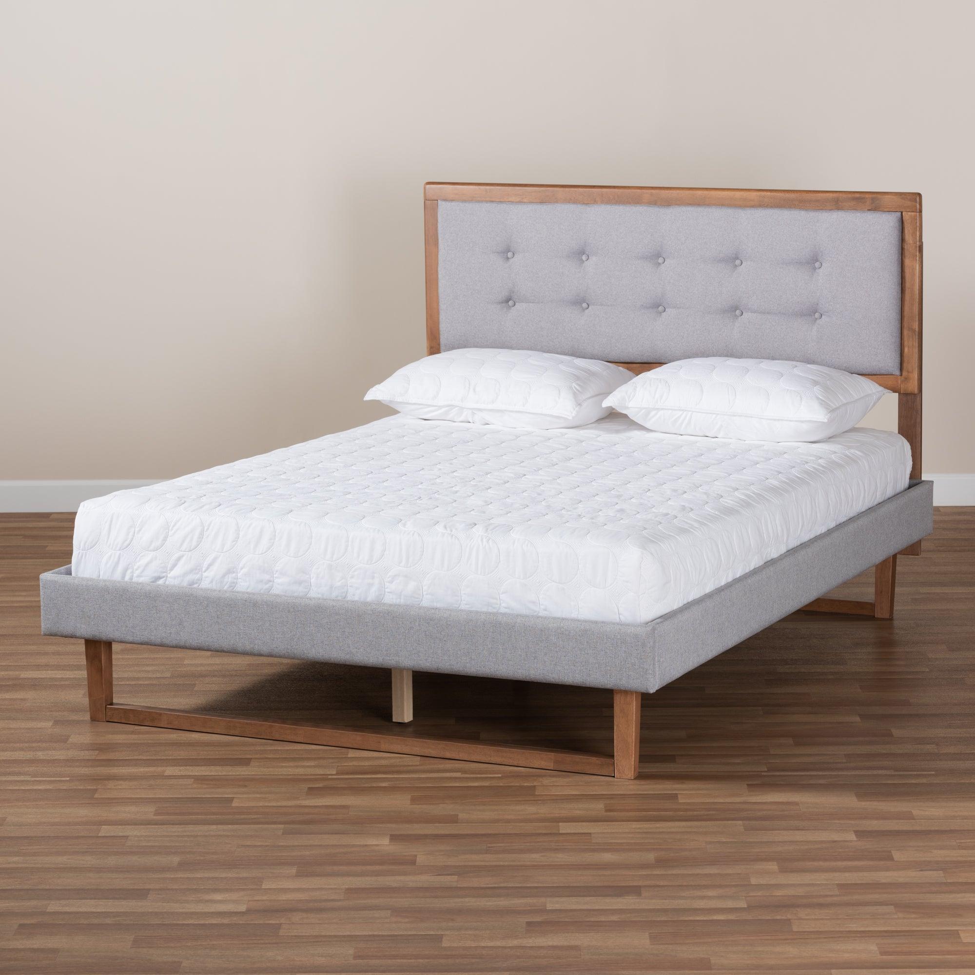 Livinia Modern Transitional Light Fabric Upholstered and Ash Finished Wood Platform Bed