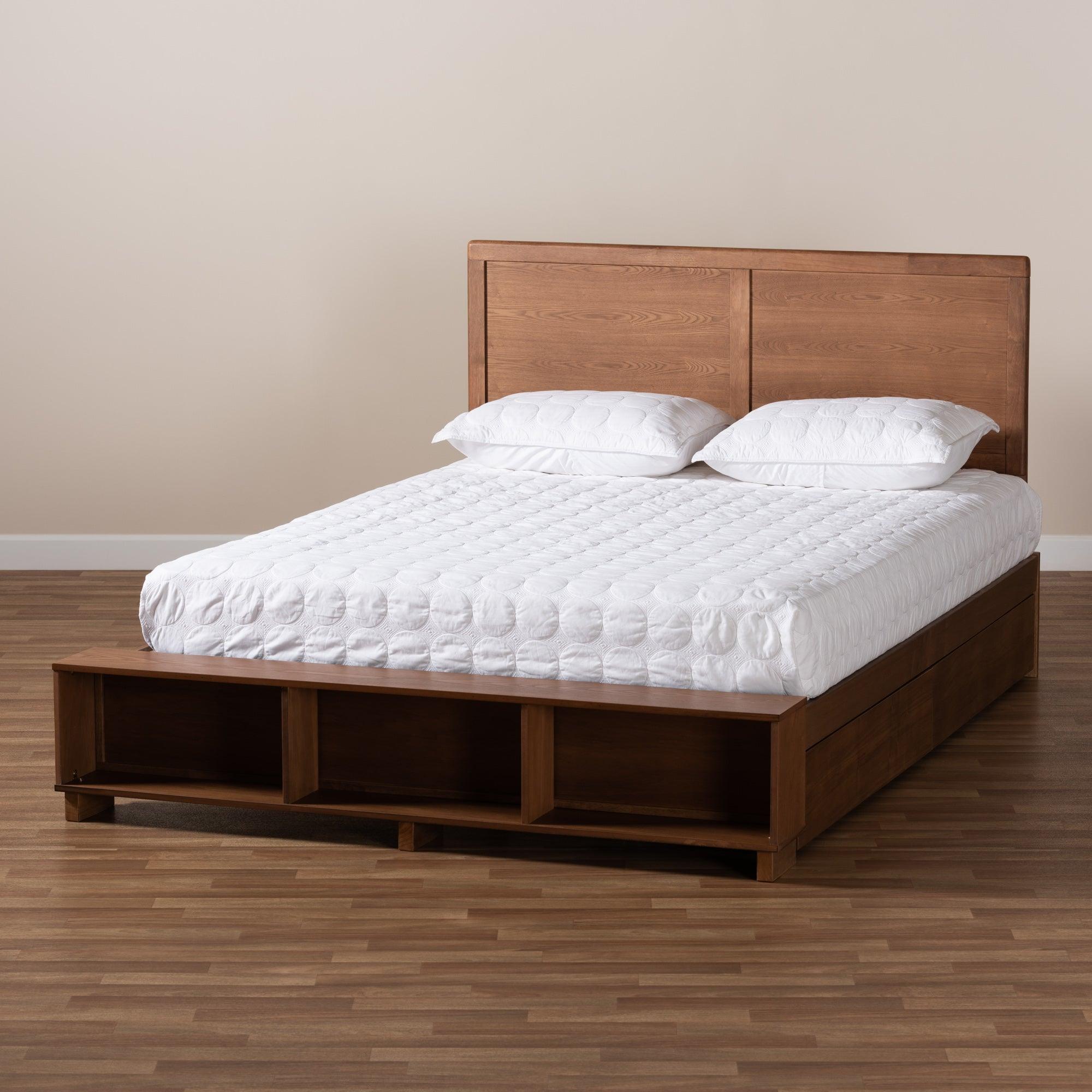 Tamsin Modern Transitional Ash Finished Wood 4-Drawer Platform Storage Bed with Built-In Shelves