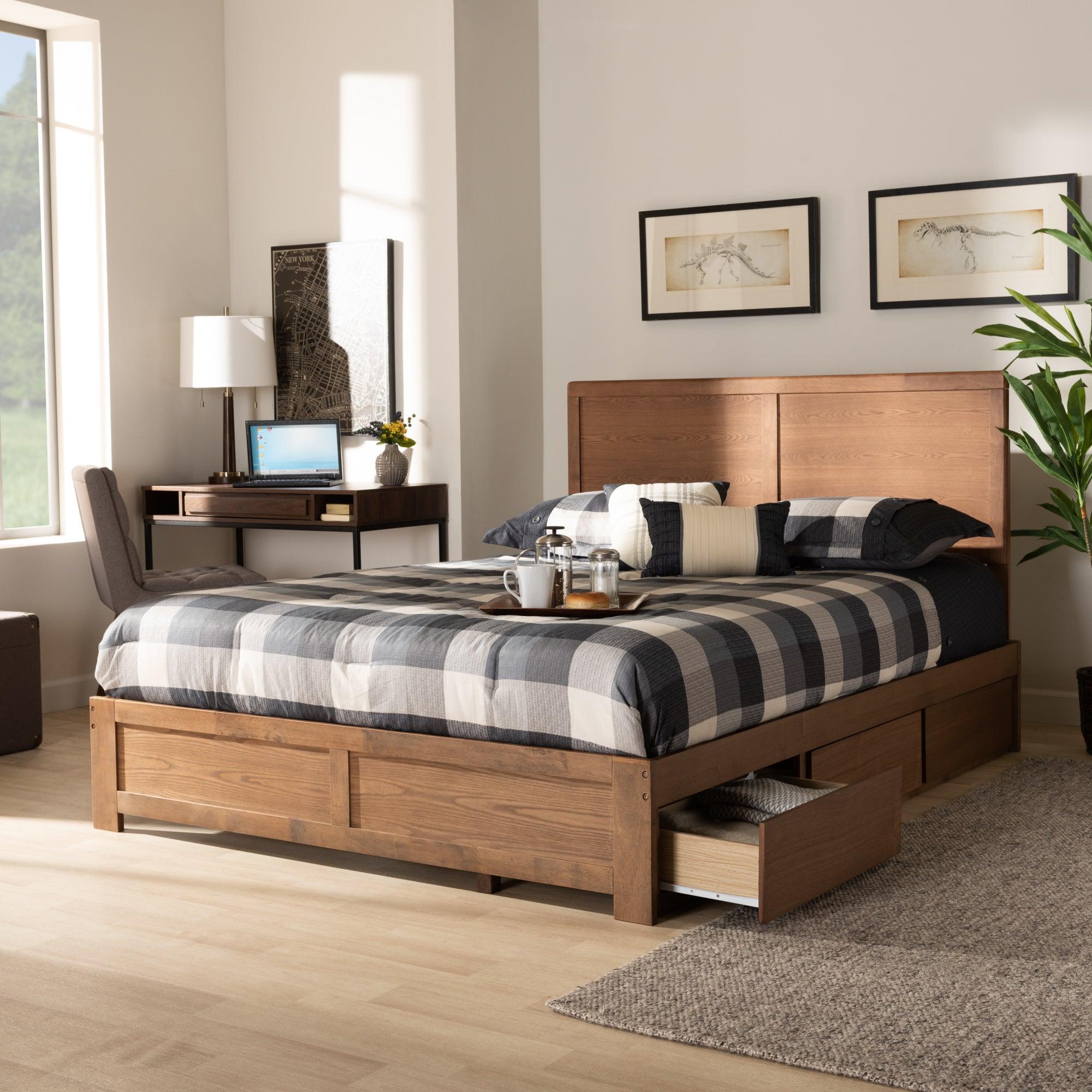 Aras Modern and Contemporary Transitional Ash Finished Wood 3-Drawer Platform Storage Bed