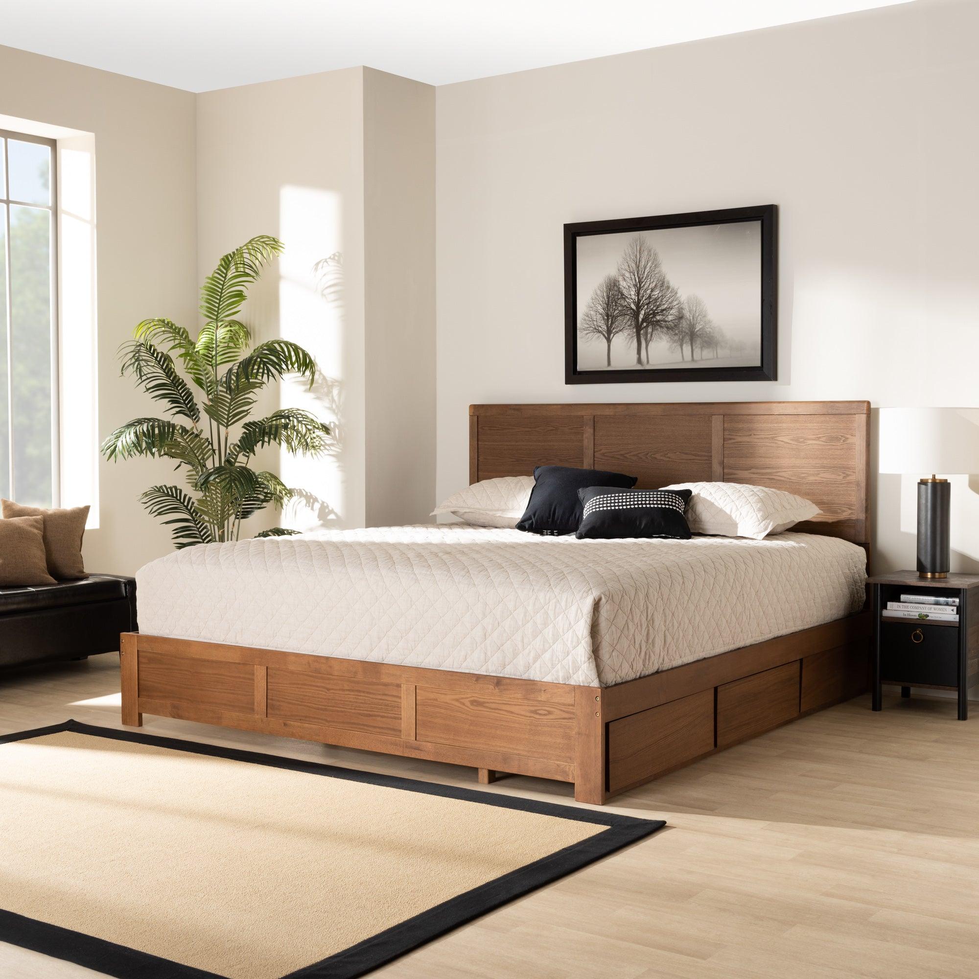 Aras Modern and Contemporary Transitional Ash Finished Wood 3-Drawer Platform Storage Bed