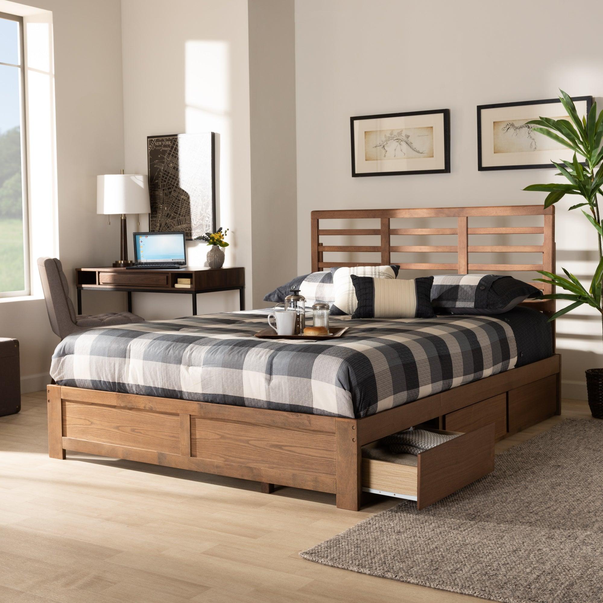 Piera Modern and Contemporary Transitional Ash Finished Wood 3-Drawer Platform Storage Bed