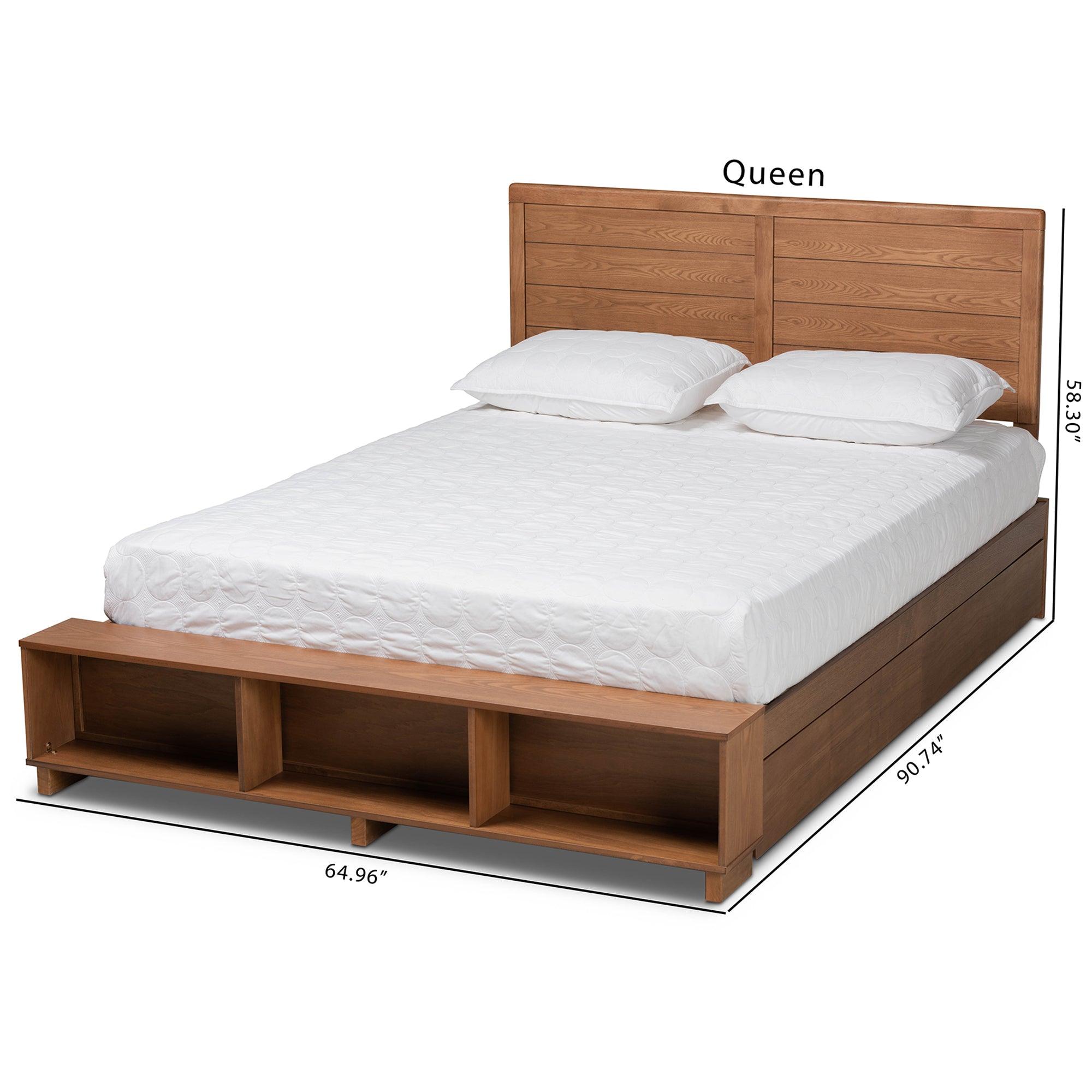 Alba Modern Transitional Ash Finished Wood 4-Drawer Platform Storage Bed with Built-In Shelves