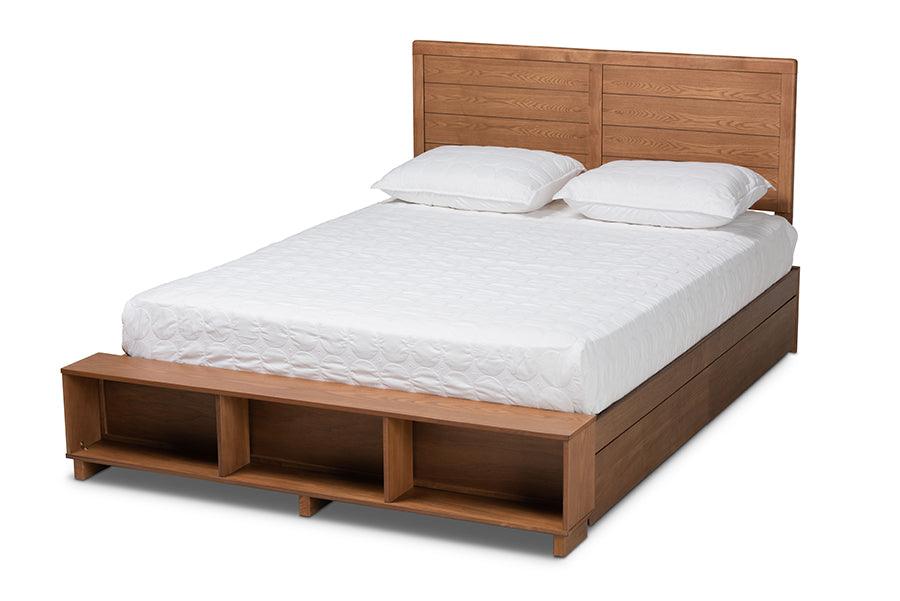 Alba Modern Transitional Ash Finished Wood 4-Drawer Platform Storage Bed with Built-In Shelves