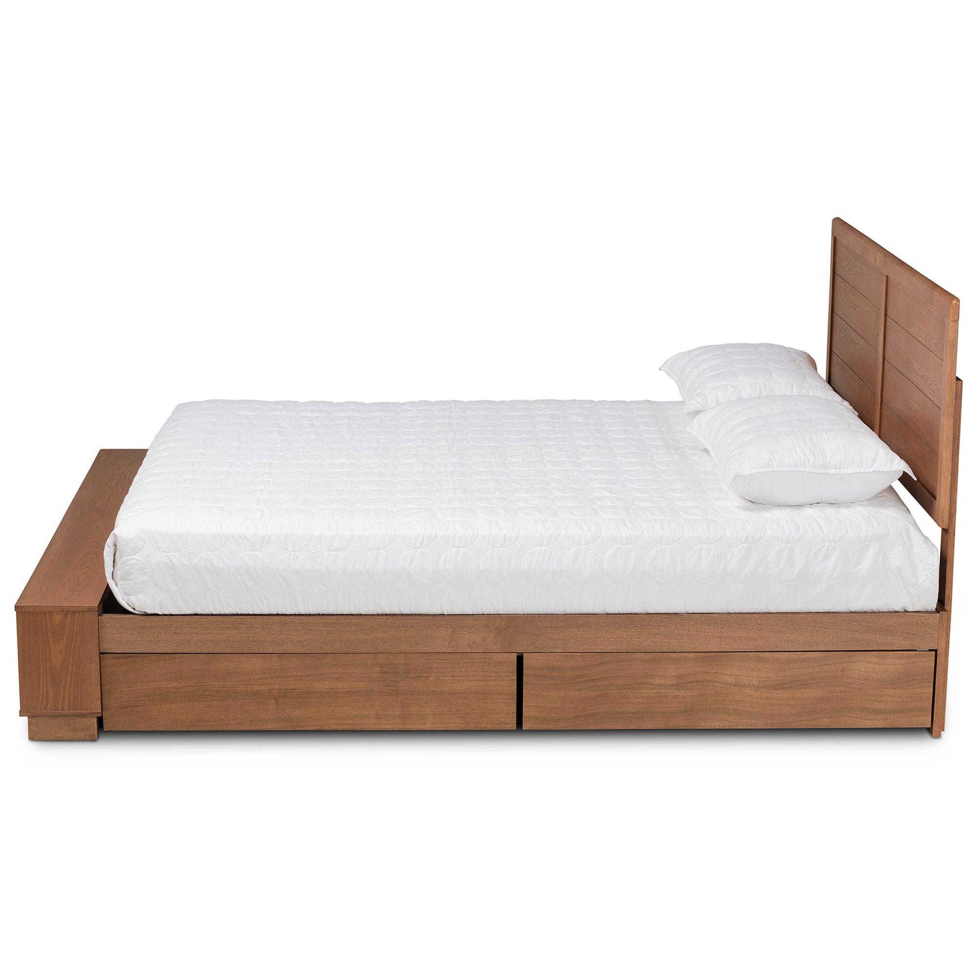 Alba Modern Transitional Ash Finished Wood 4-Drawer Platform Storage Bed with Built-In Shelves