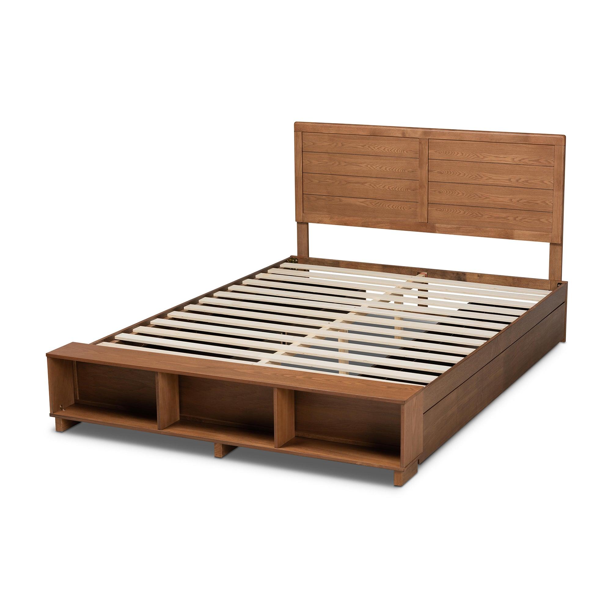 Alba Modern Transitional Ash Finished Wood 4-Drawer Platform Storage Bed with Built-In Shelves