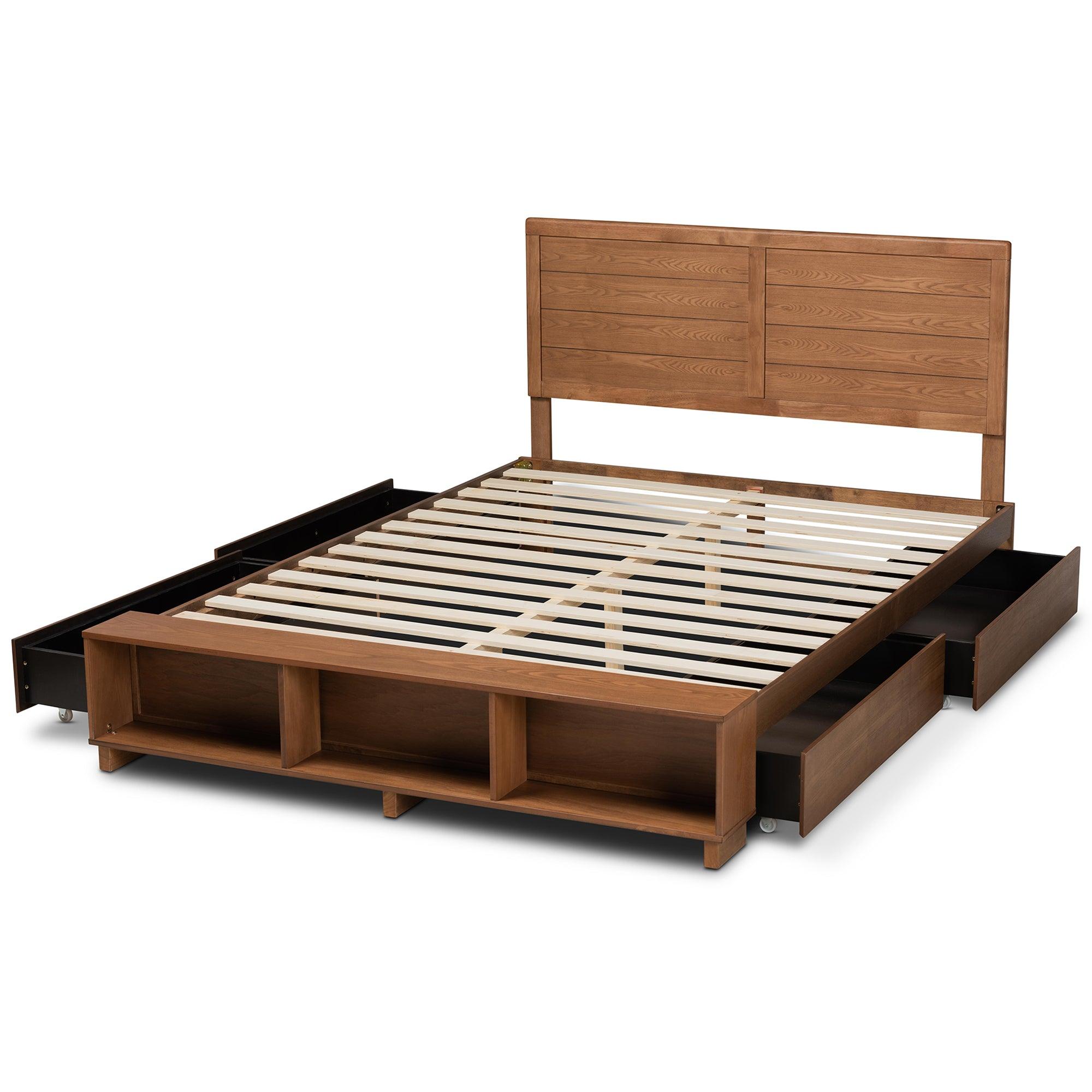 Alba Modern Transitional Ash Finished Wood 4-Drawer Platform Storage Bed with Built-In Shelves